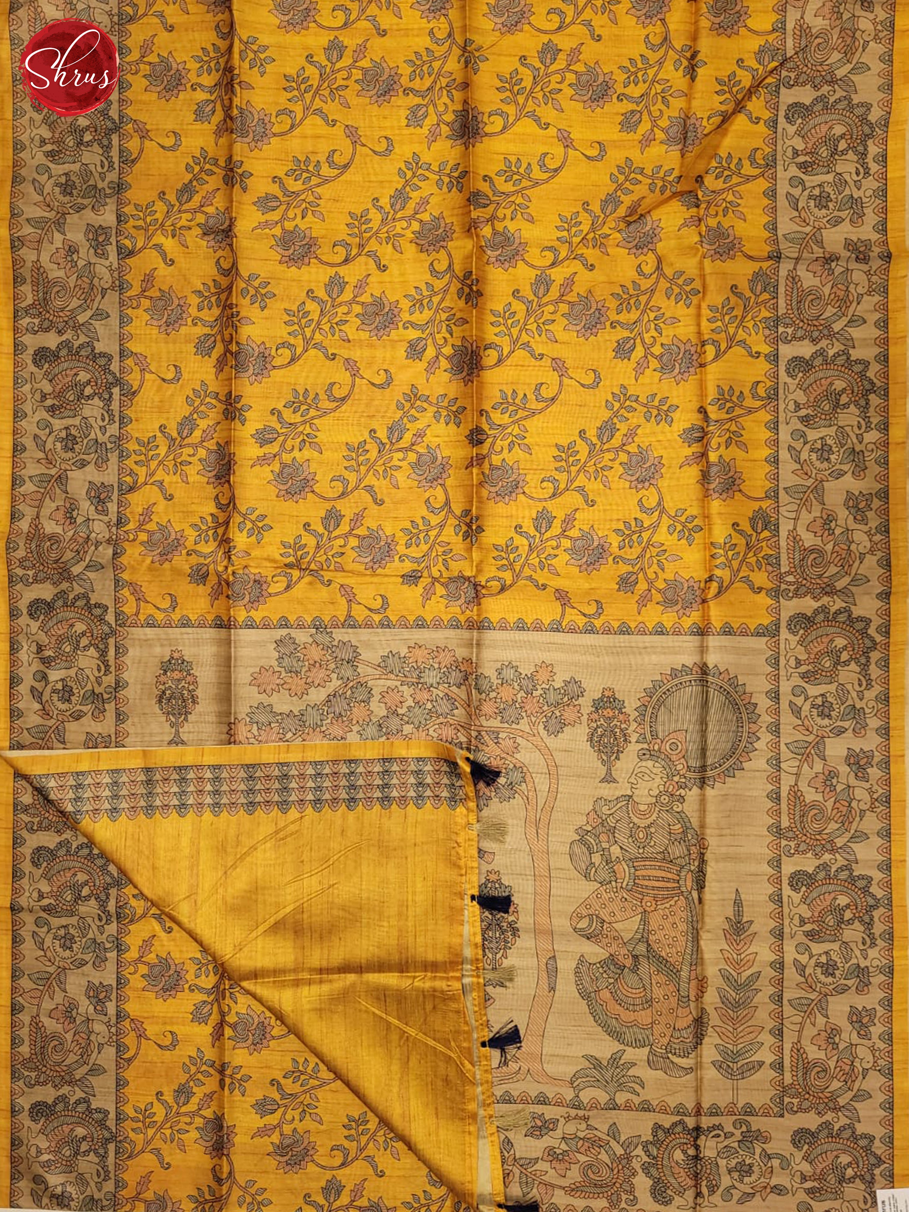 yellow and beige- Semi Matka Saree - Shop on ShrusEternity.com