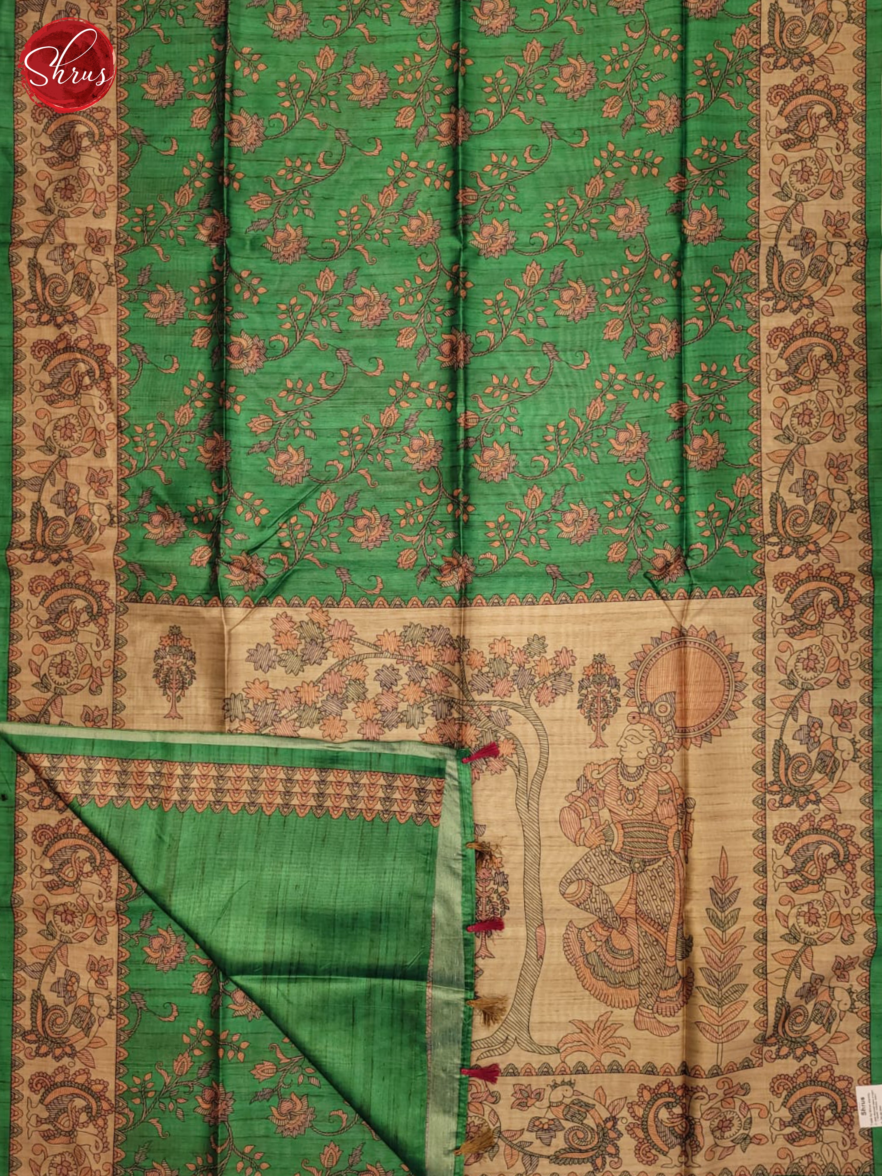 Green and beige- Semi Matka Saree - Shop on ShrusEternity.com