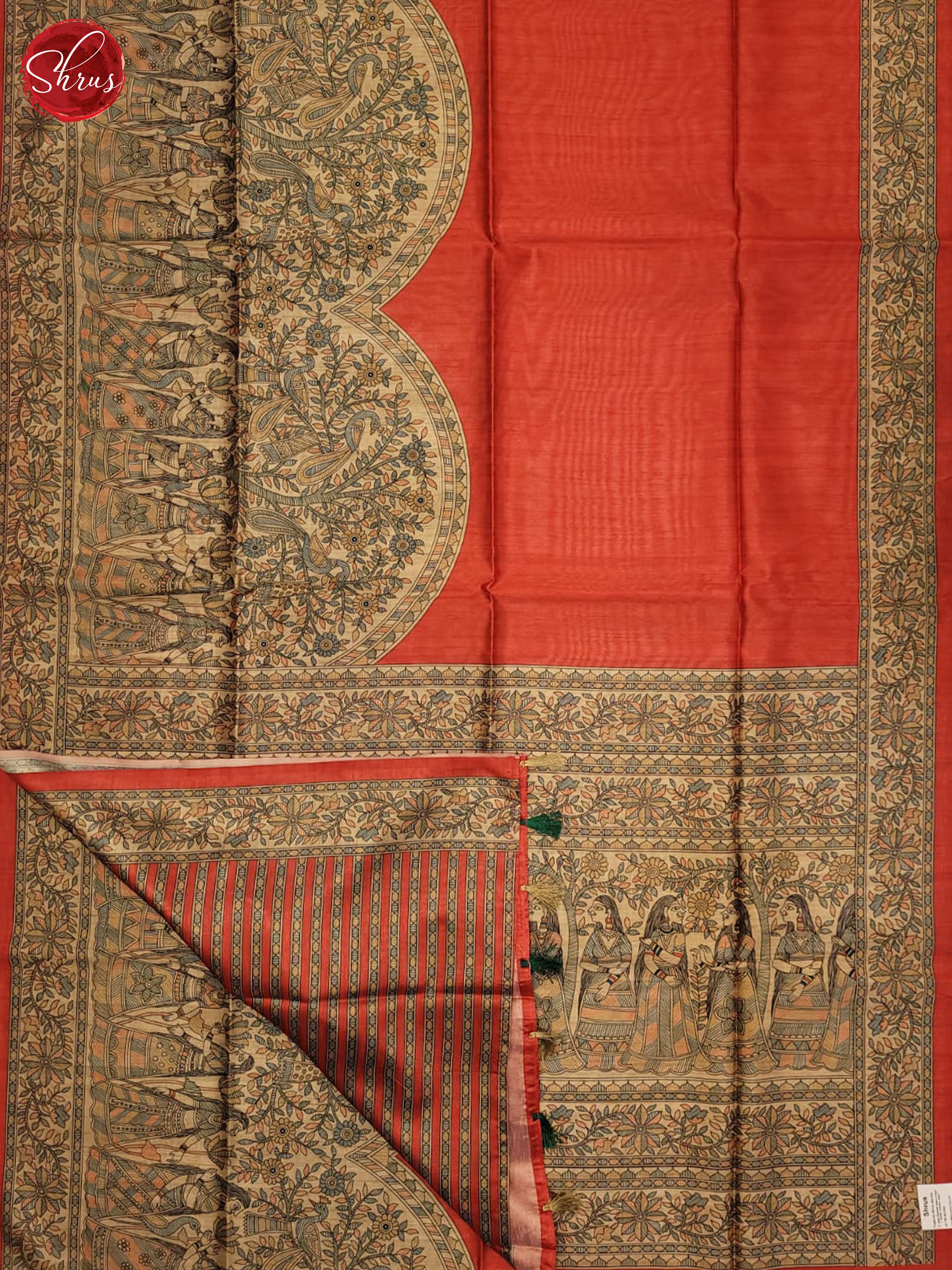 Red and beige- Semi Matka Saree - Shop on ShrusEternity.com