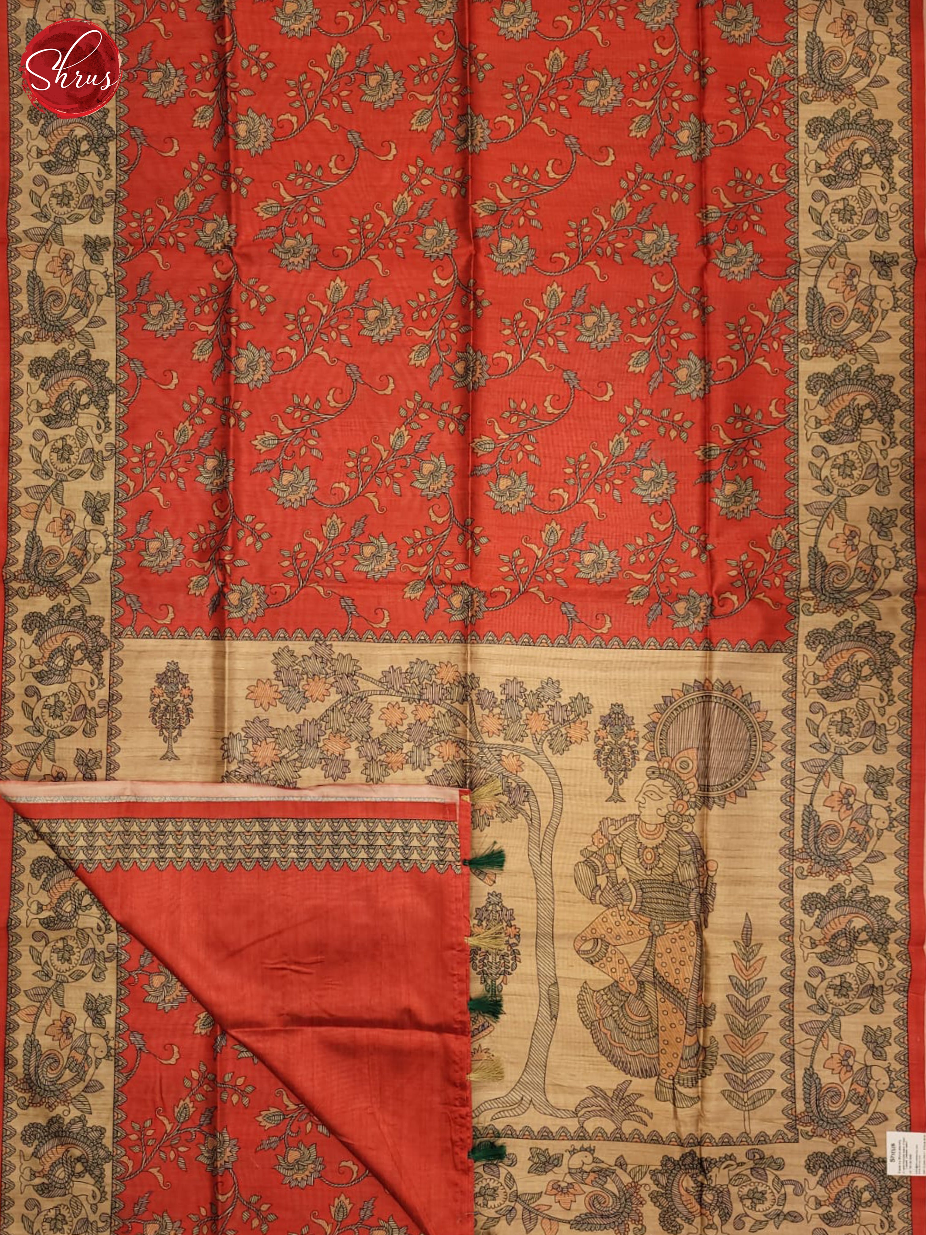 Red and beige- Semi Matka Saree - Shop on ShrusEternity.com