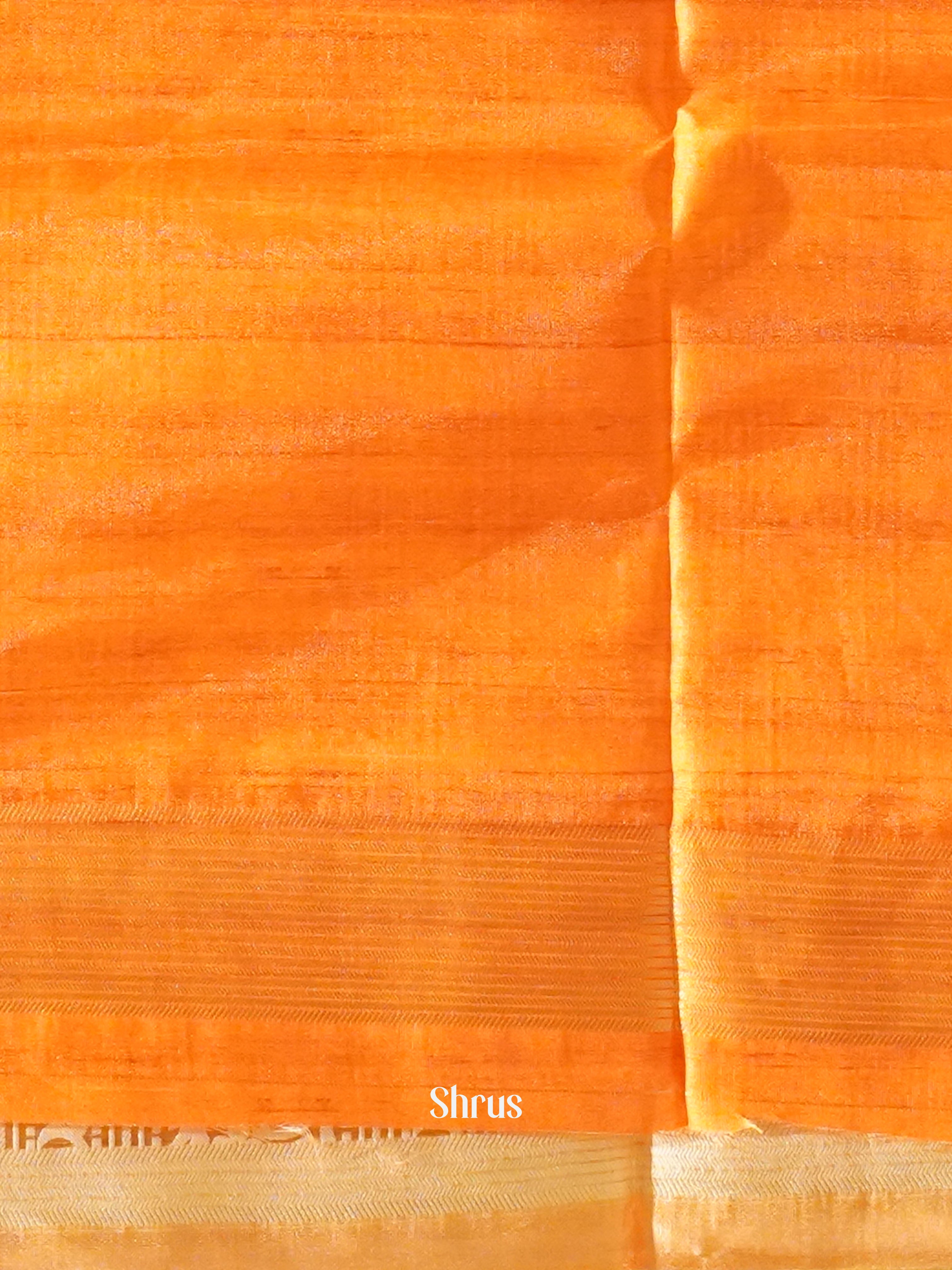 Cream Orange And Pink- Semi Raw Silk Saree