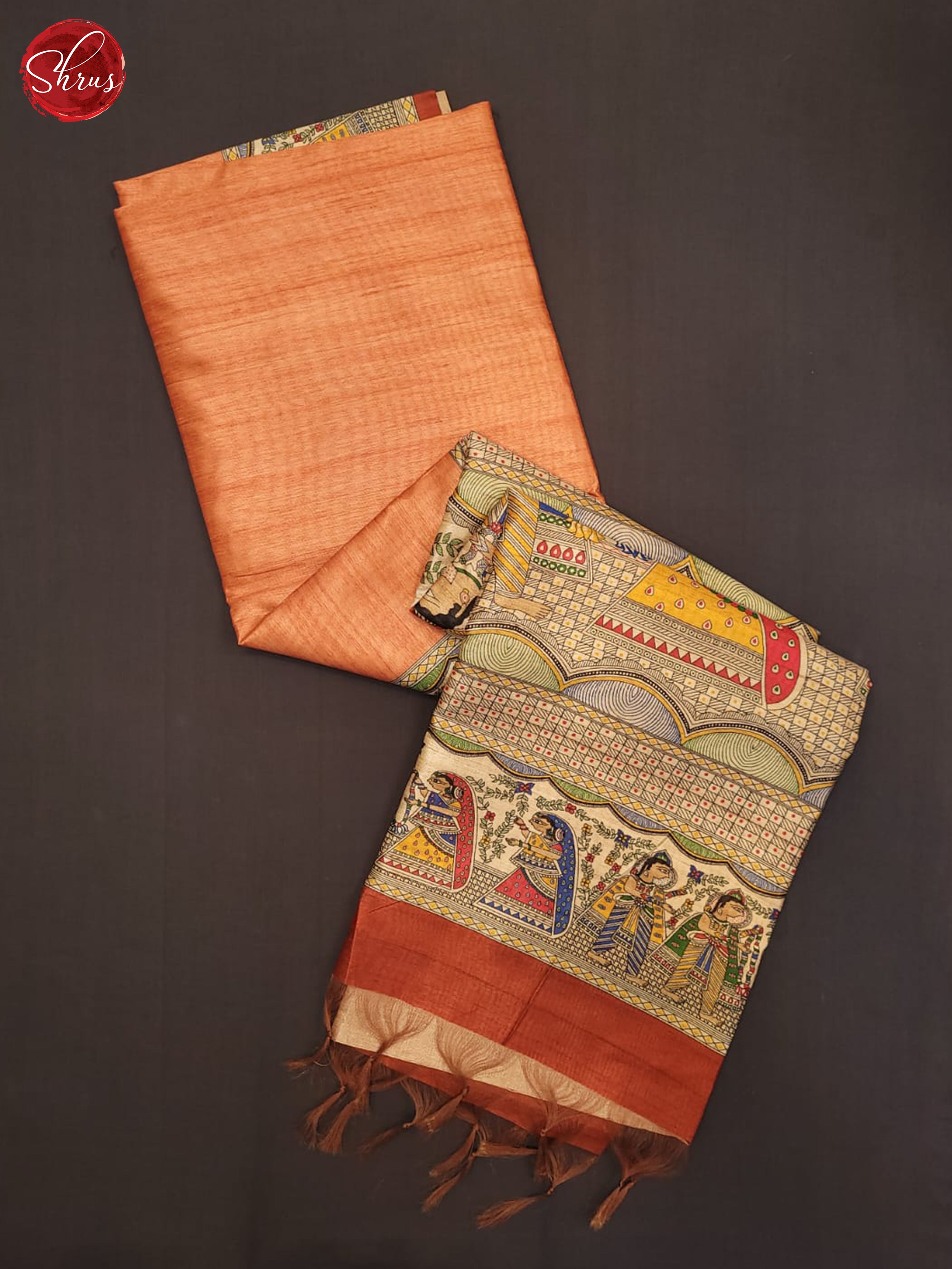 lite orange and brick orange- Semi Matka Saree - Shop on ShrusEternity.com