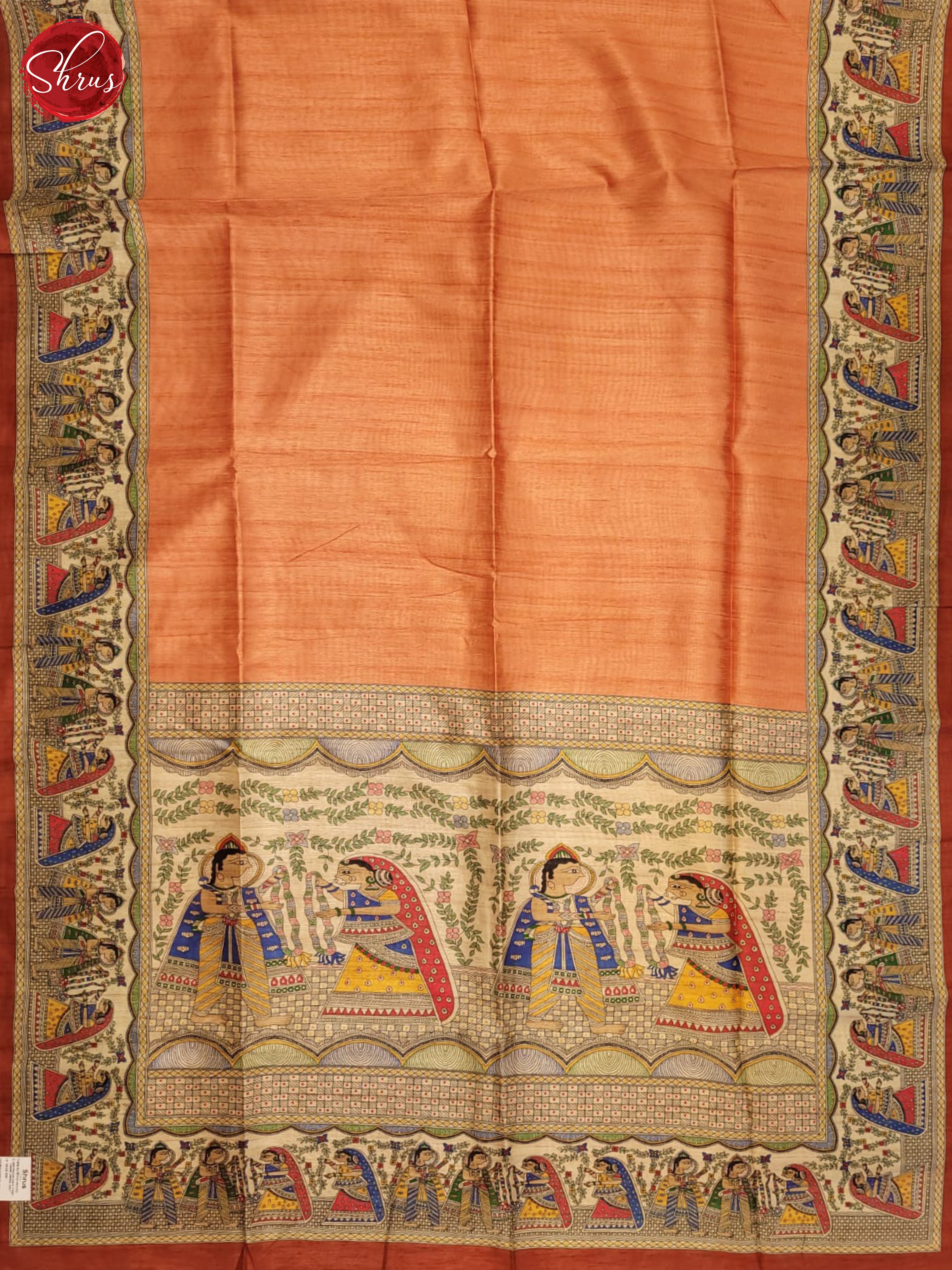 lite orange and brick orange- Semi Matka Saree - Shop on ShrusEternity.com