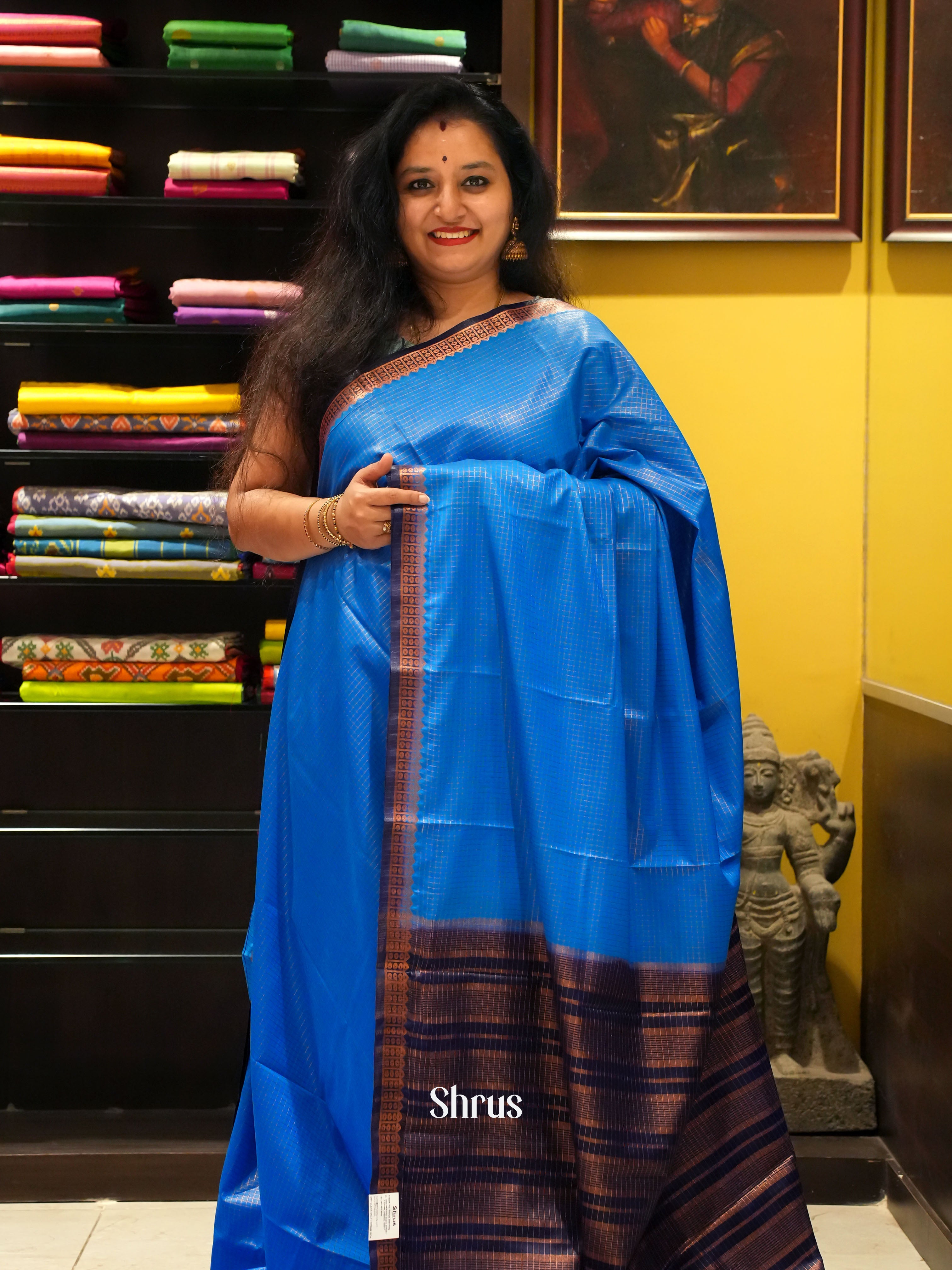 Blue & Navy Blue - Semi Mysoresilk Saree