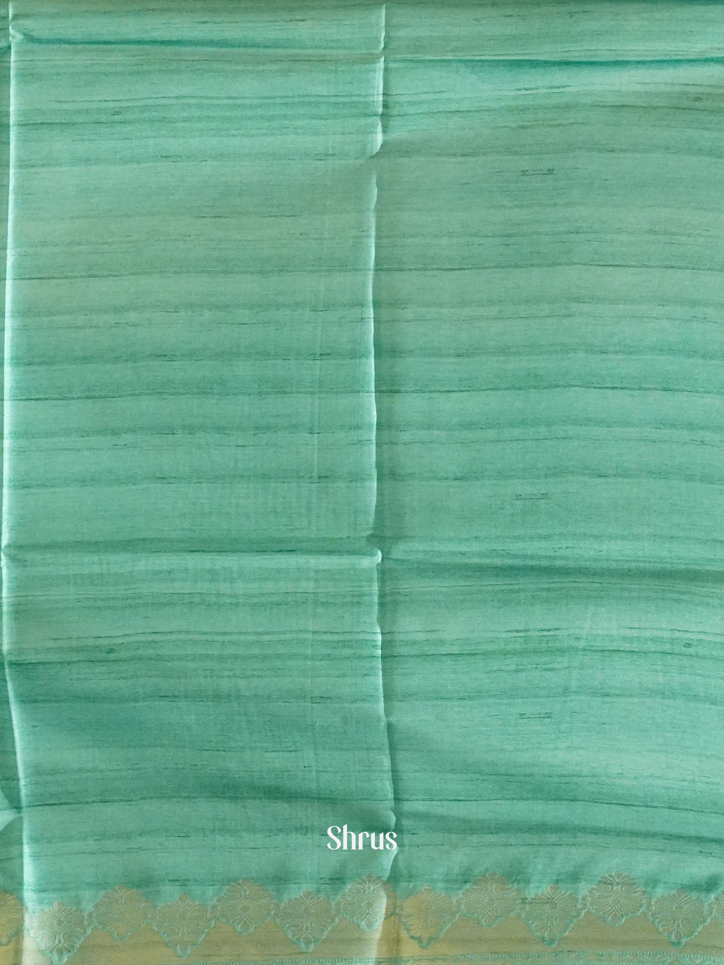 Beige Teal Green And Mustard- Semi Raw Silk Saree