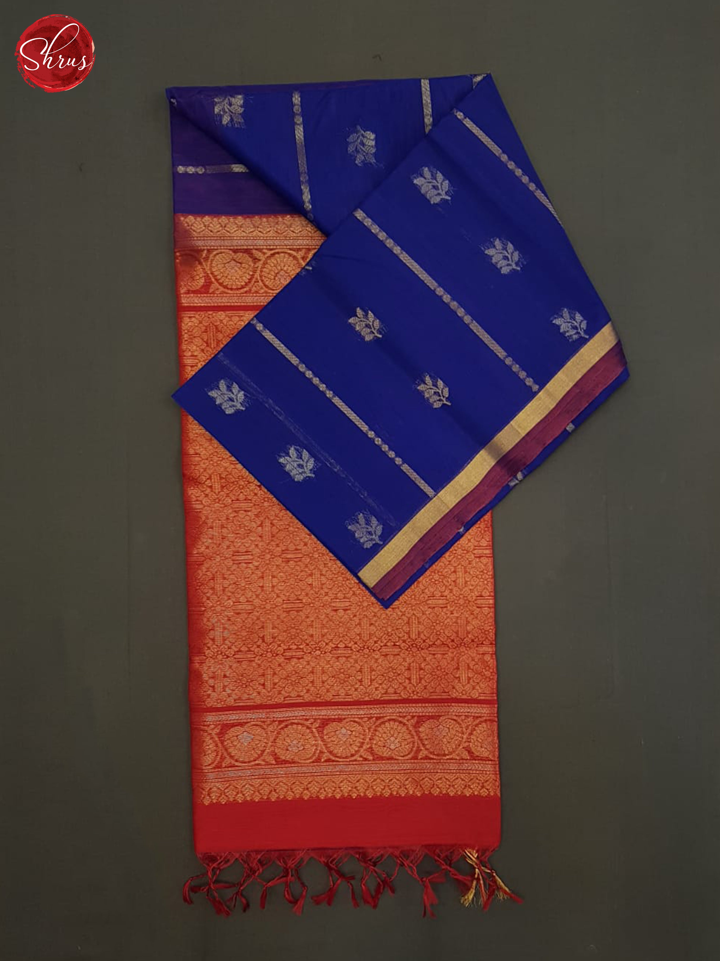 Blue And Red- Silk Cotton Saree - Shop on ShrusEternity.com