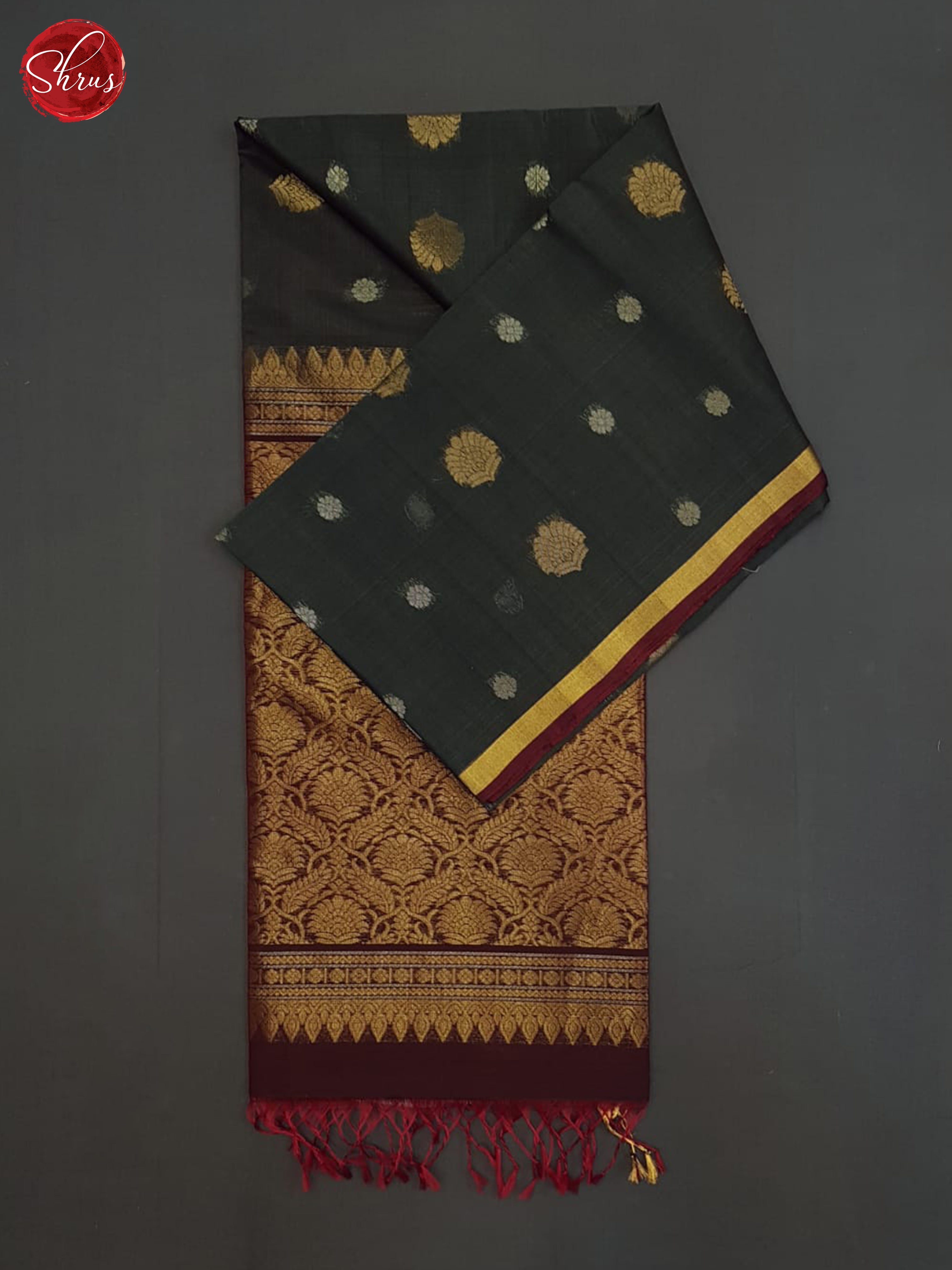 Grey And Araku Maroon- Silk Cotton Saree - Shop on ShrusEternity.com