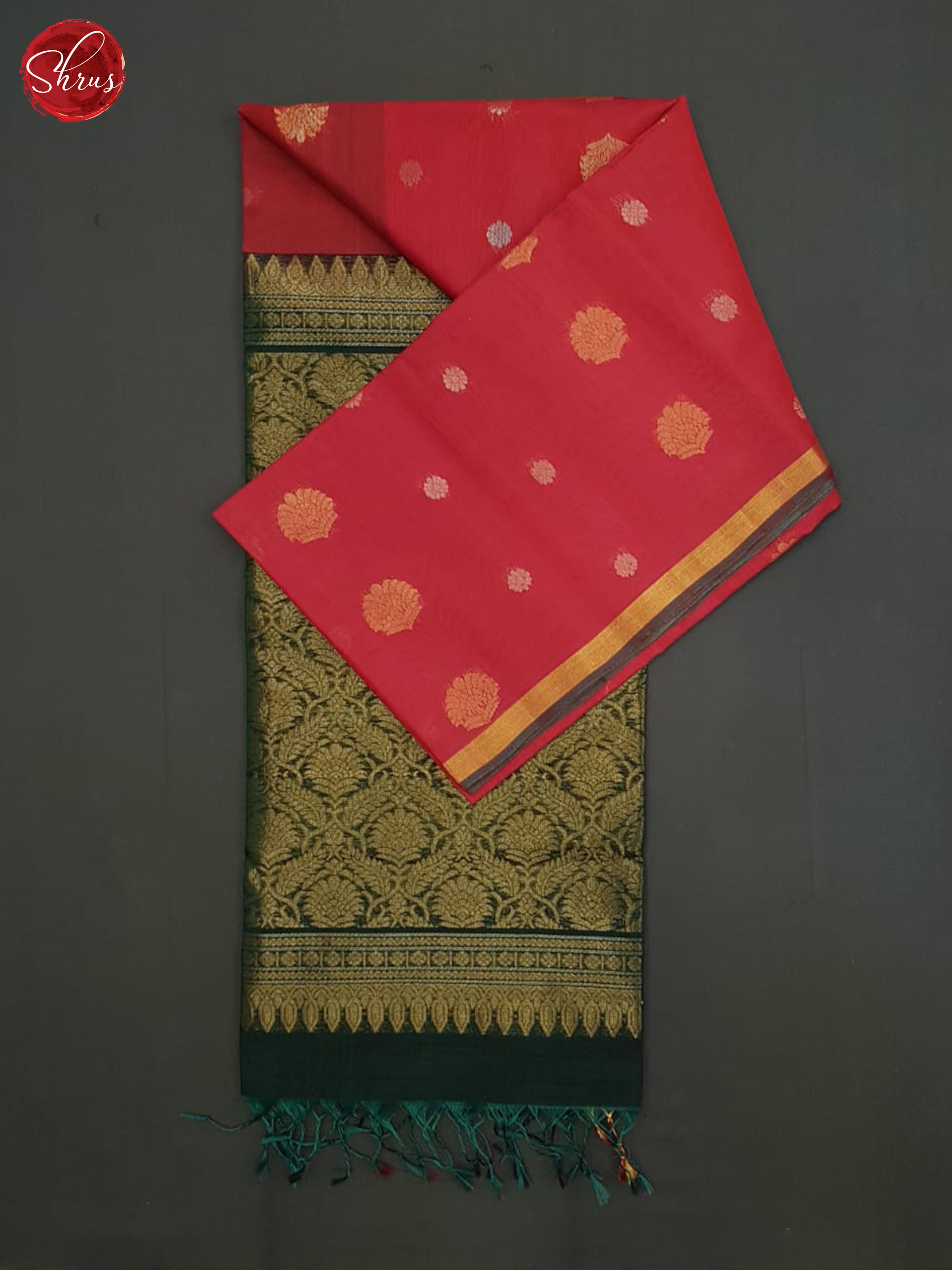 Red And Green- Silk Cotton Saree - Shop on ShrusEternity.com