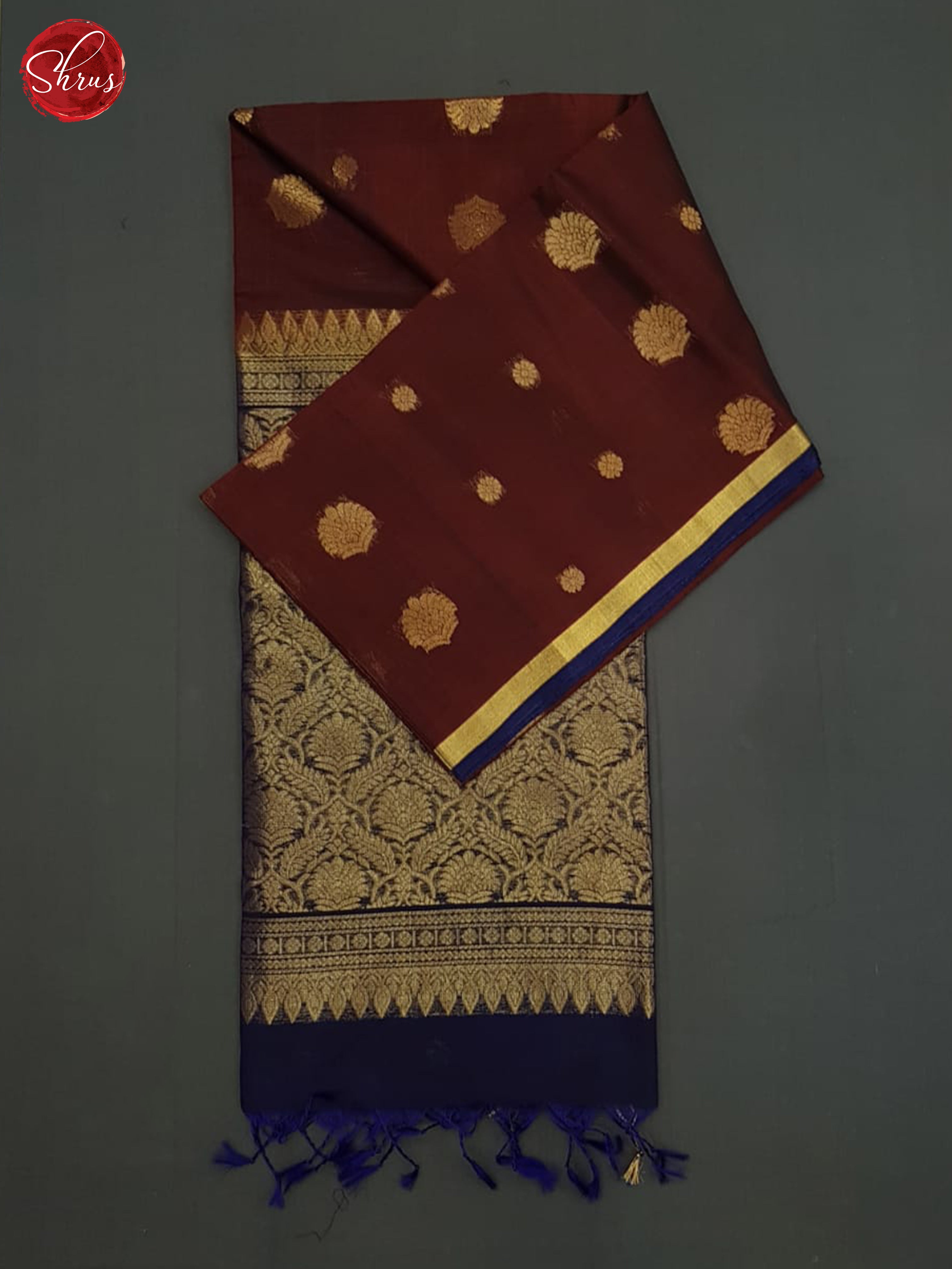 Brown And Blue- Silk Cotton Saree - Shop on ShrusEternity.com