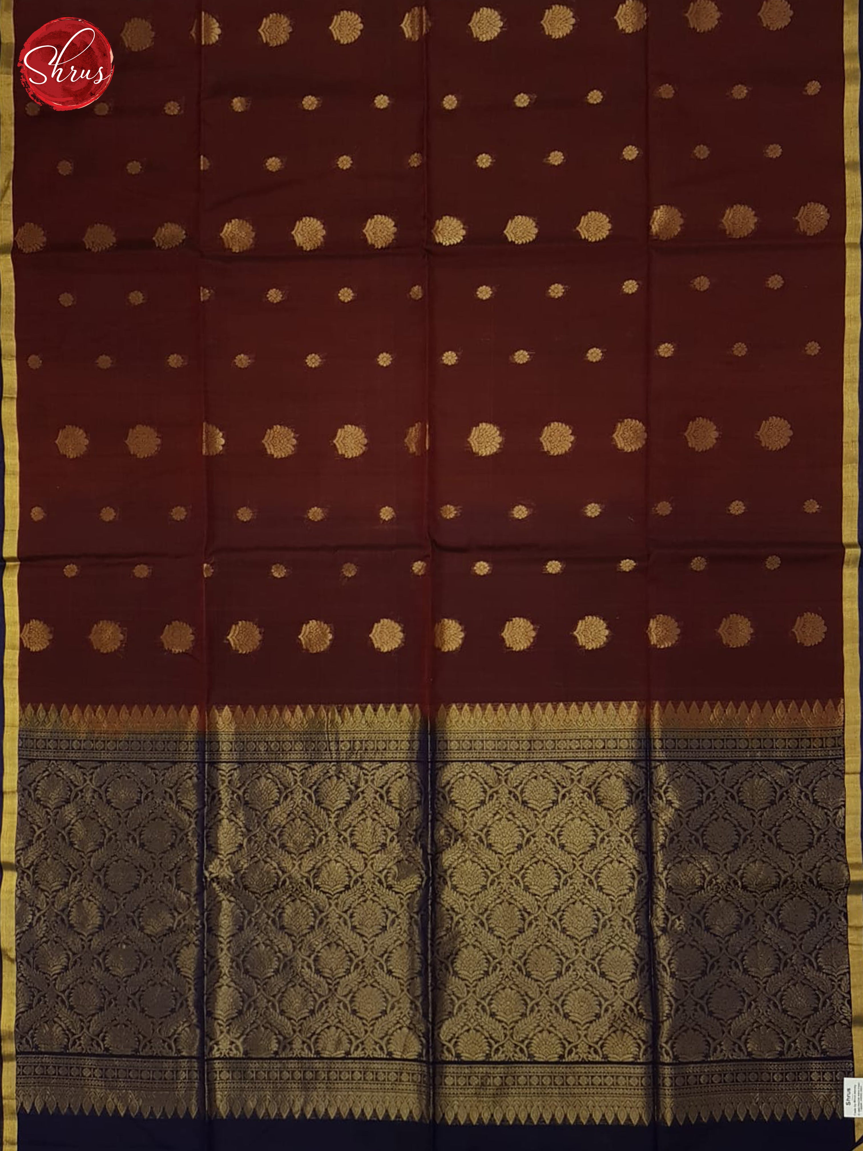 Brown And Blue- Silk Cotton Saree - Shop on ShrusEternity.com