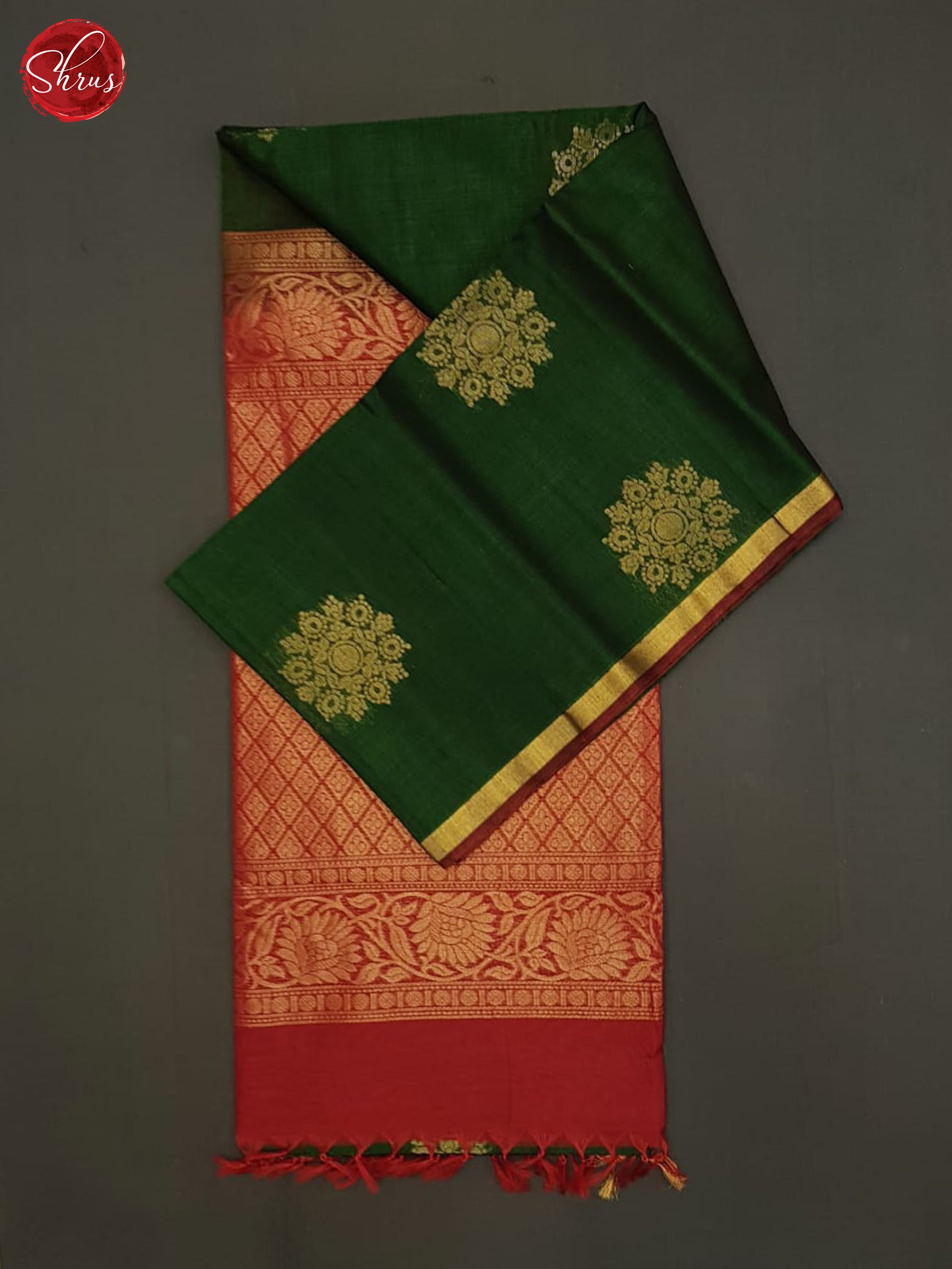 Green And Red-Silk Cotton Saree - Shop on ShrusEternity.com