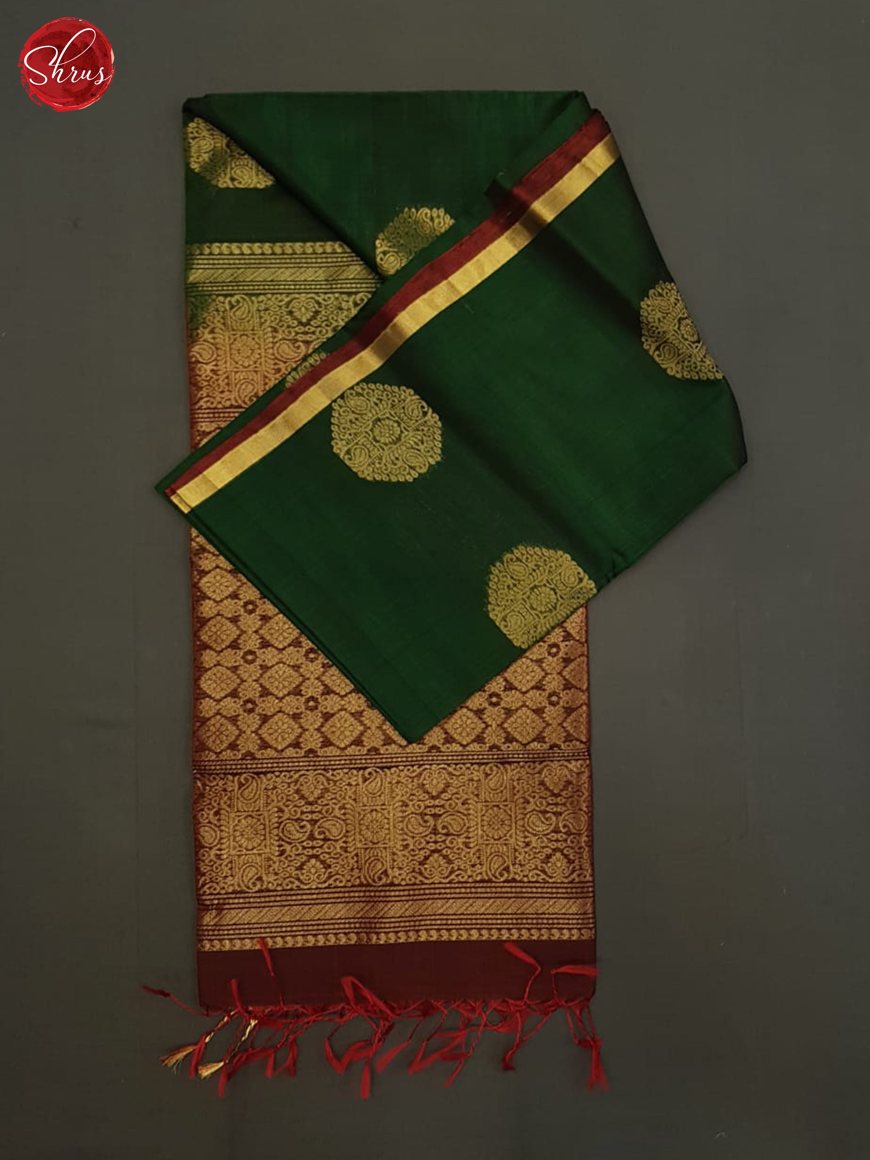 Green And Arakku Maroon- Silk Cotton Saree - Shop on ShrusEternity.com