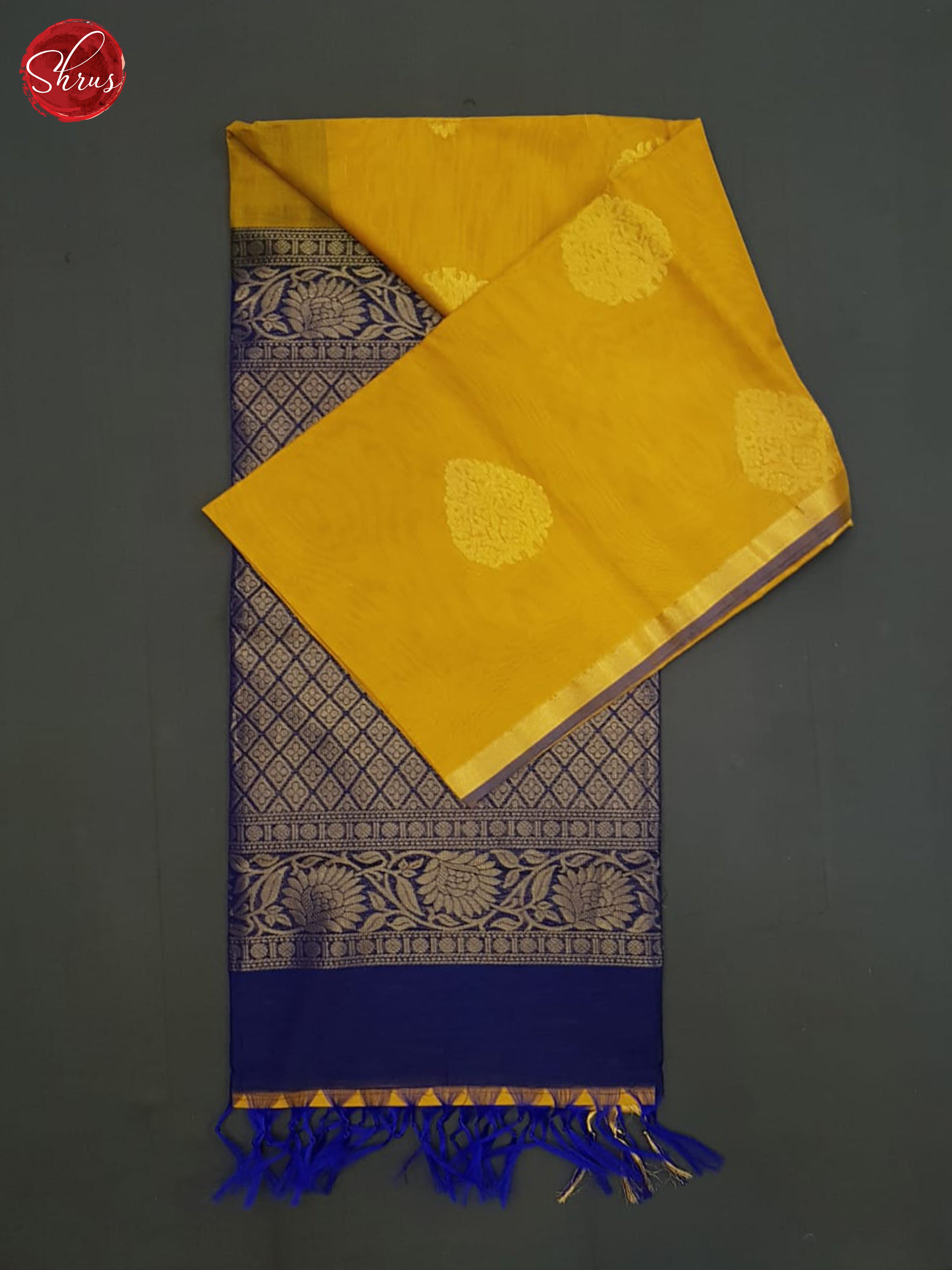 Mustard And Blue- Silk Cotton Saree - Shop on ShrusEternity.com