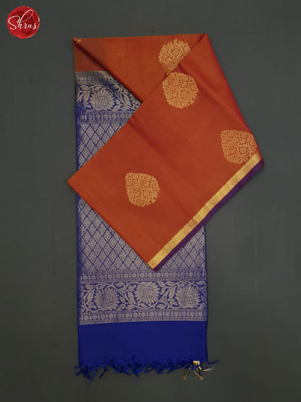 Brick Orange And Blue- Silk Cotton Saree - Shop on ShrusEternity.com