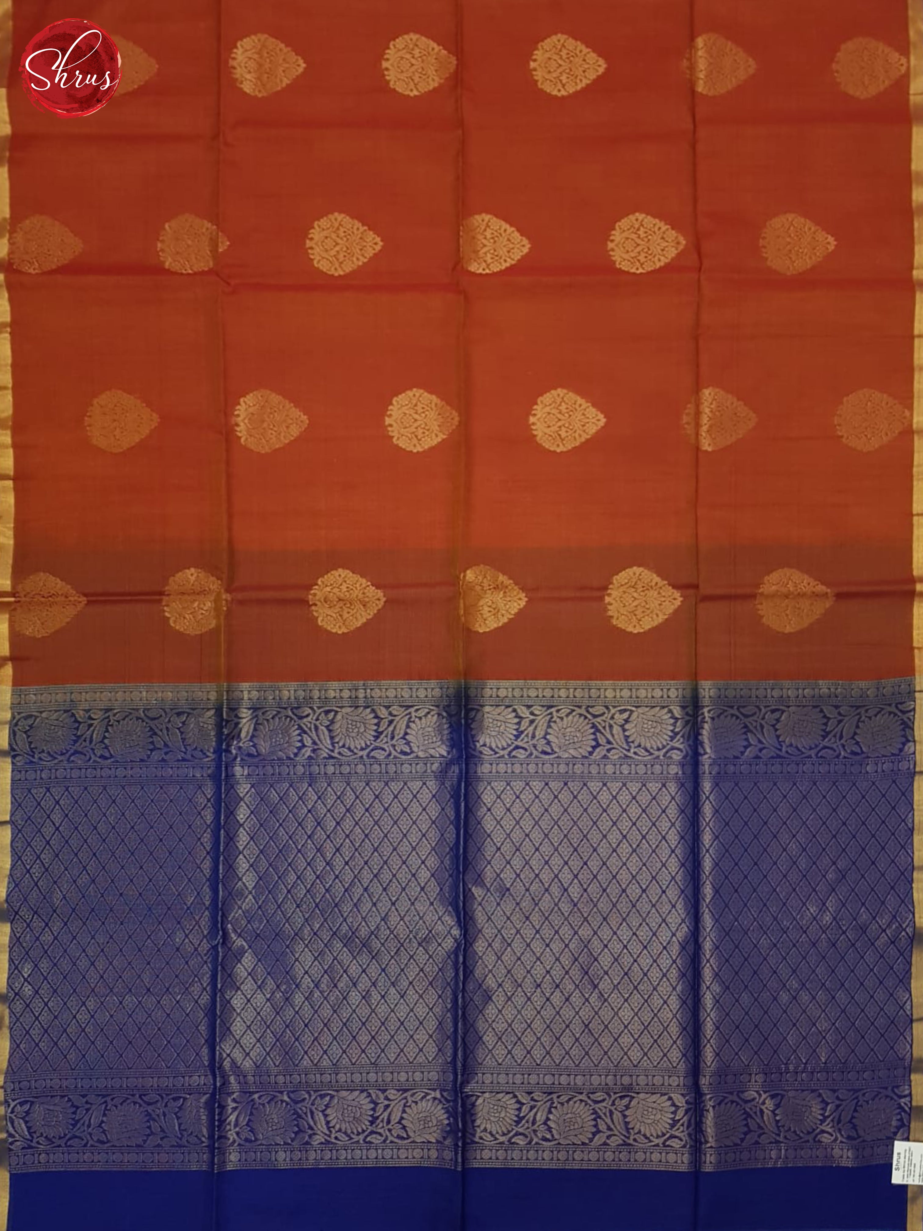 Brick Orange And Blue- Silk Cotton Saree - Shop on ShrusEternity.com