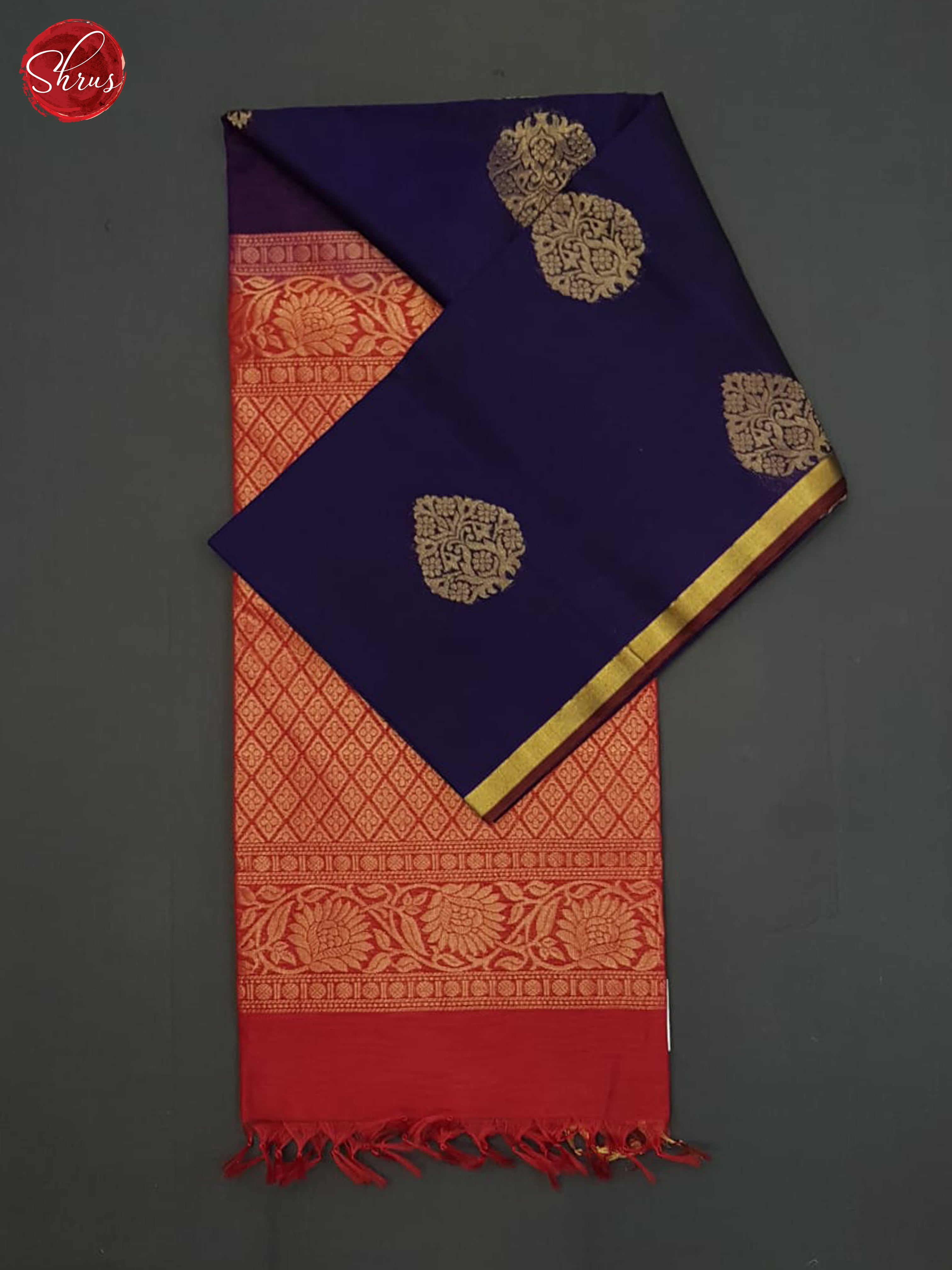 Blue And Red- Silk Cotton Saree - Shop on ShrusEternity.com