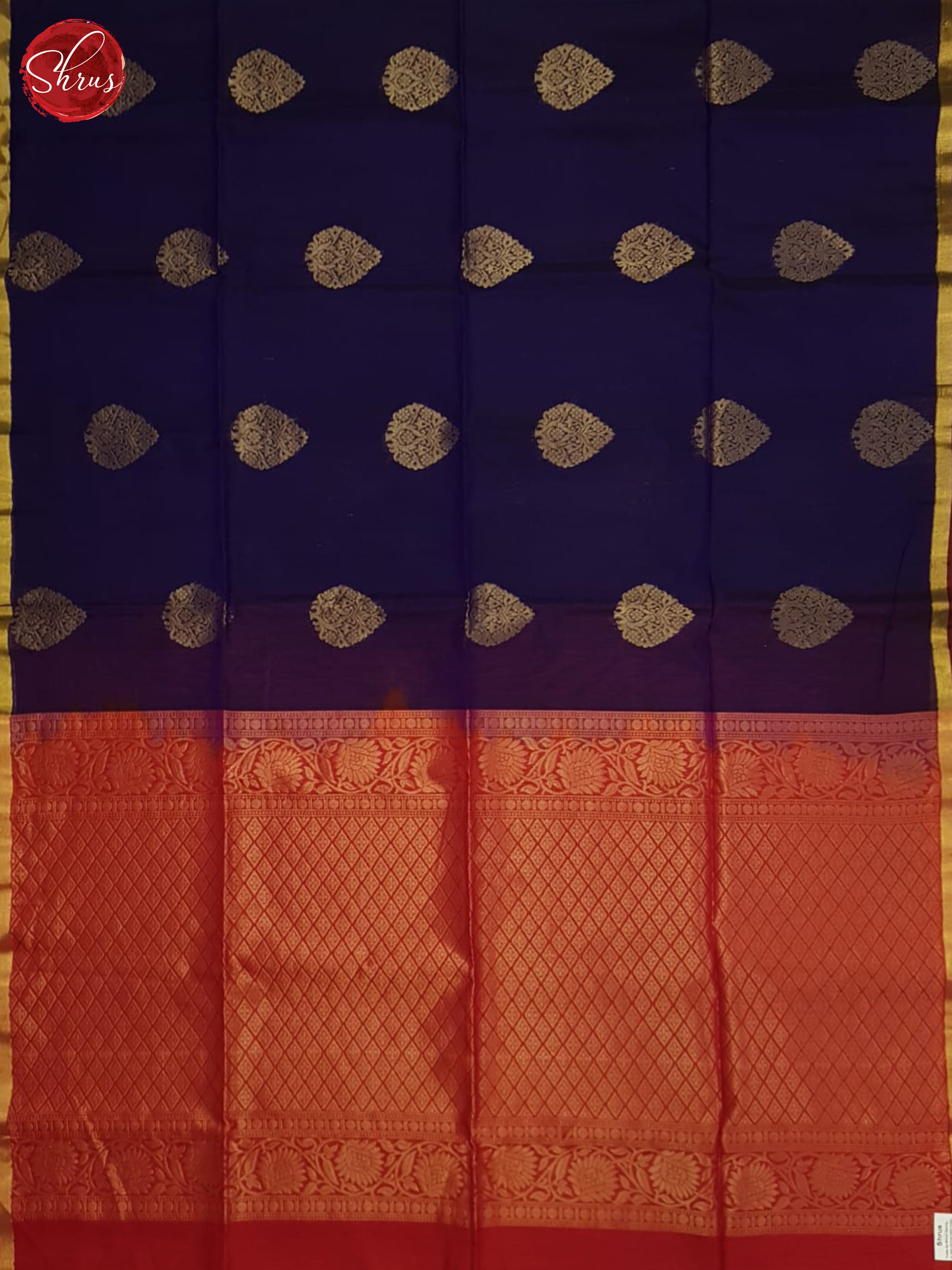 Blue And Red- Silk Cotton Saree - Shop on ShrusEternity.com