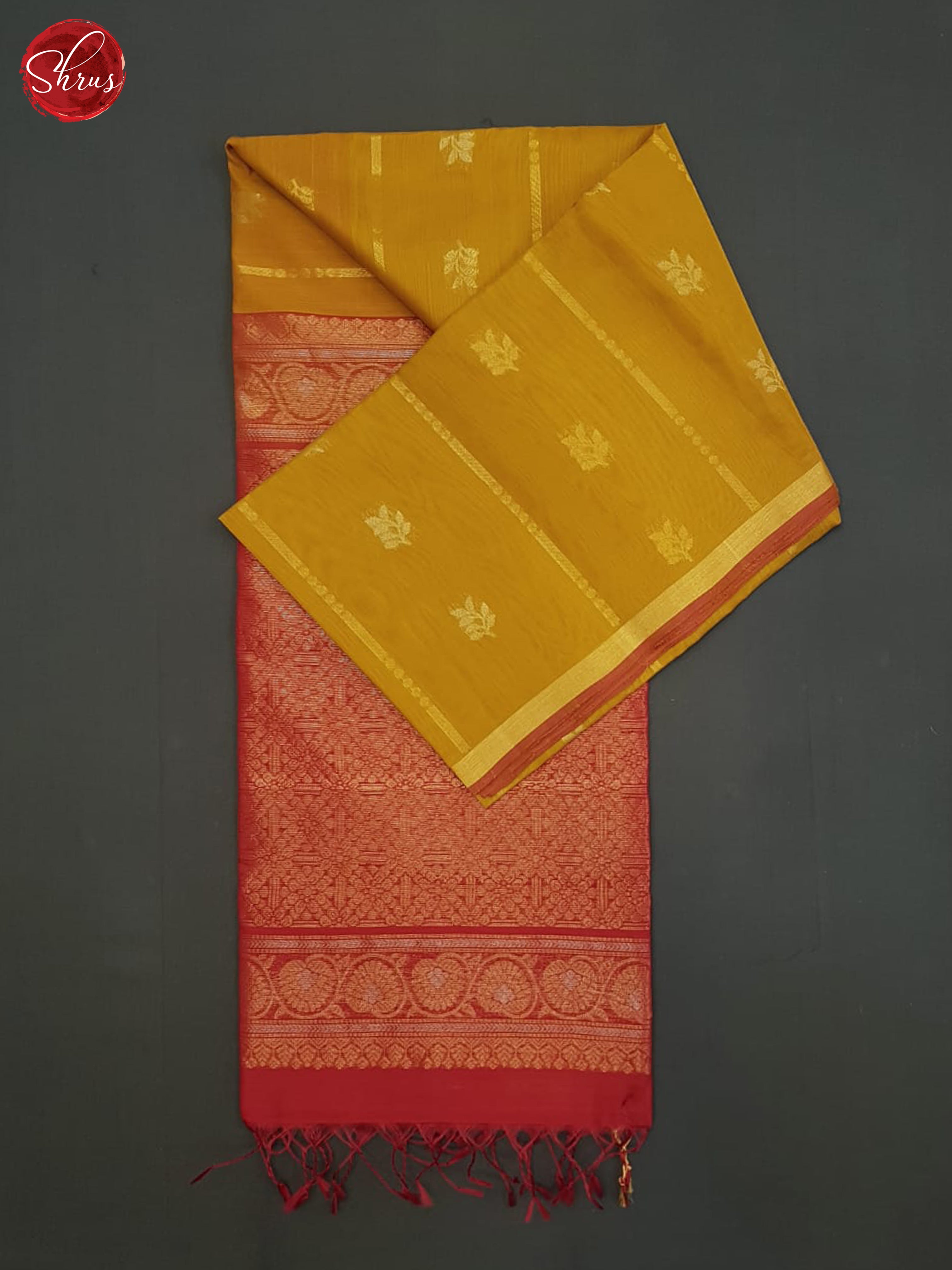 Mustard And Red- Silk Cotton saree - Shop on ShrusEternity.com