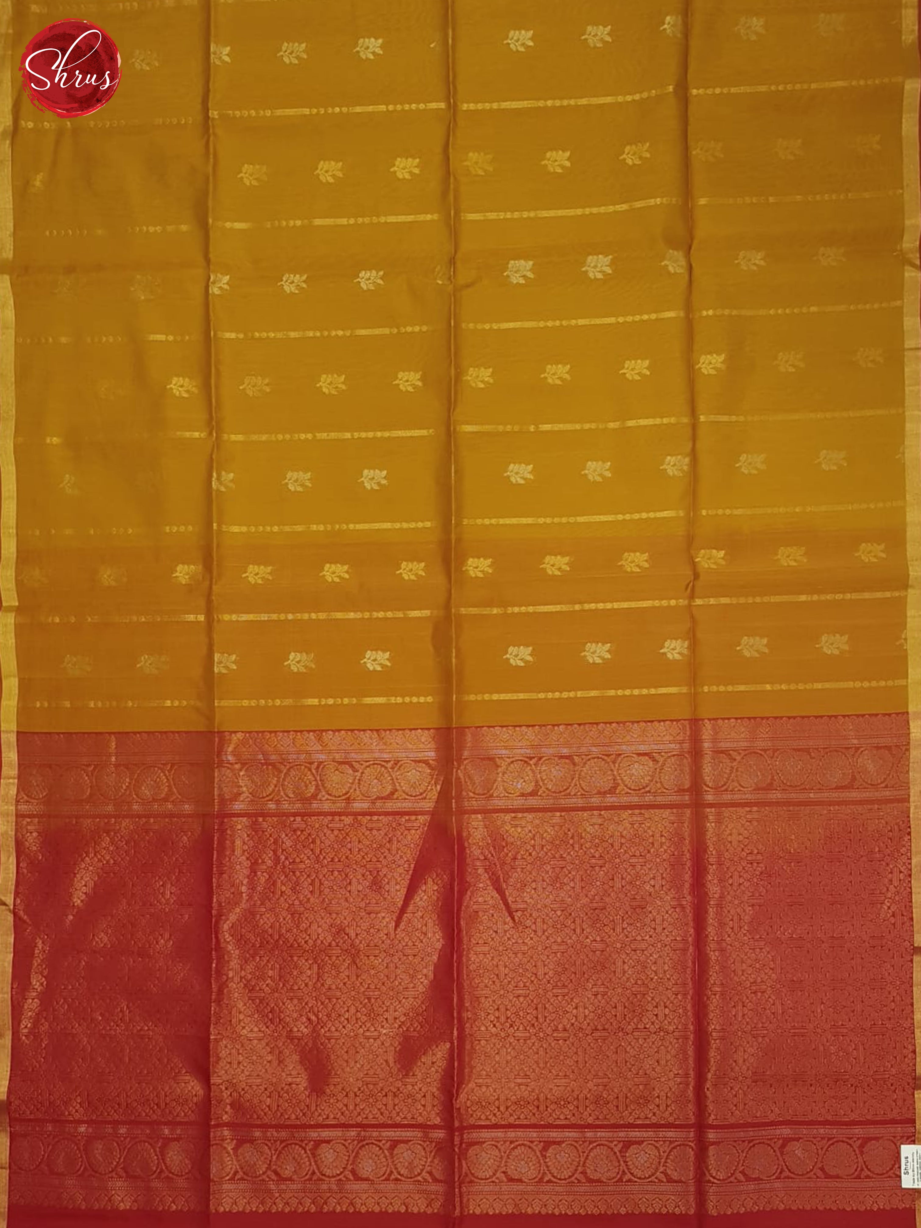 Mustard And Red- Silk Cotton saree - Shop on ShrusEternity.com