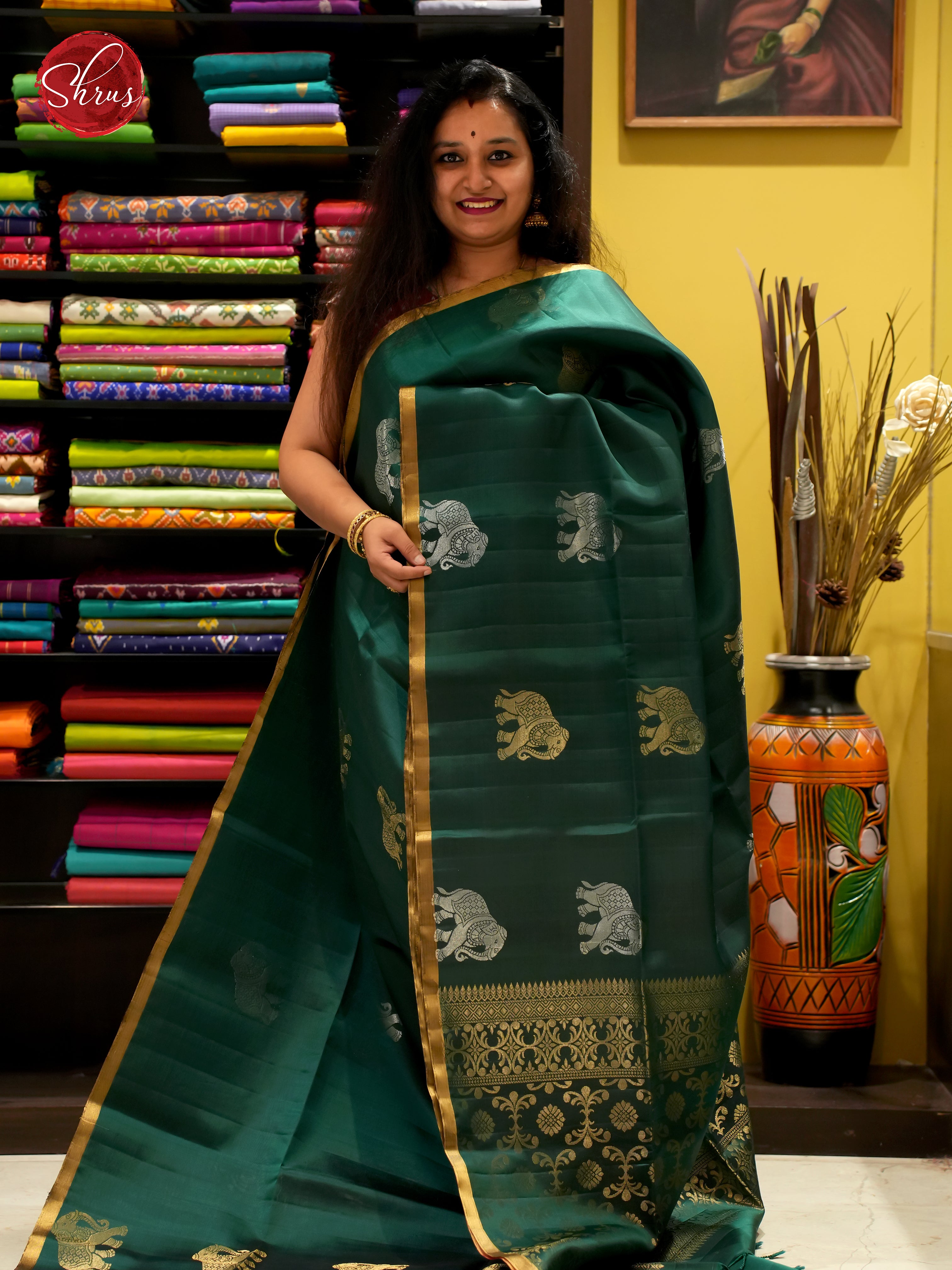 Green And Red-Soft Silk Saree - Shop on ShrusEternity.com