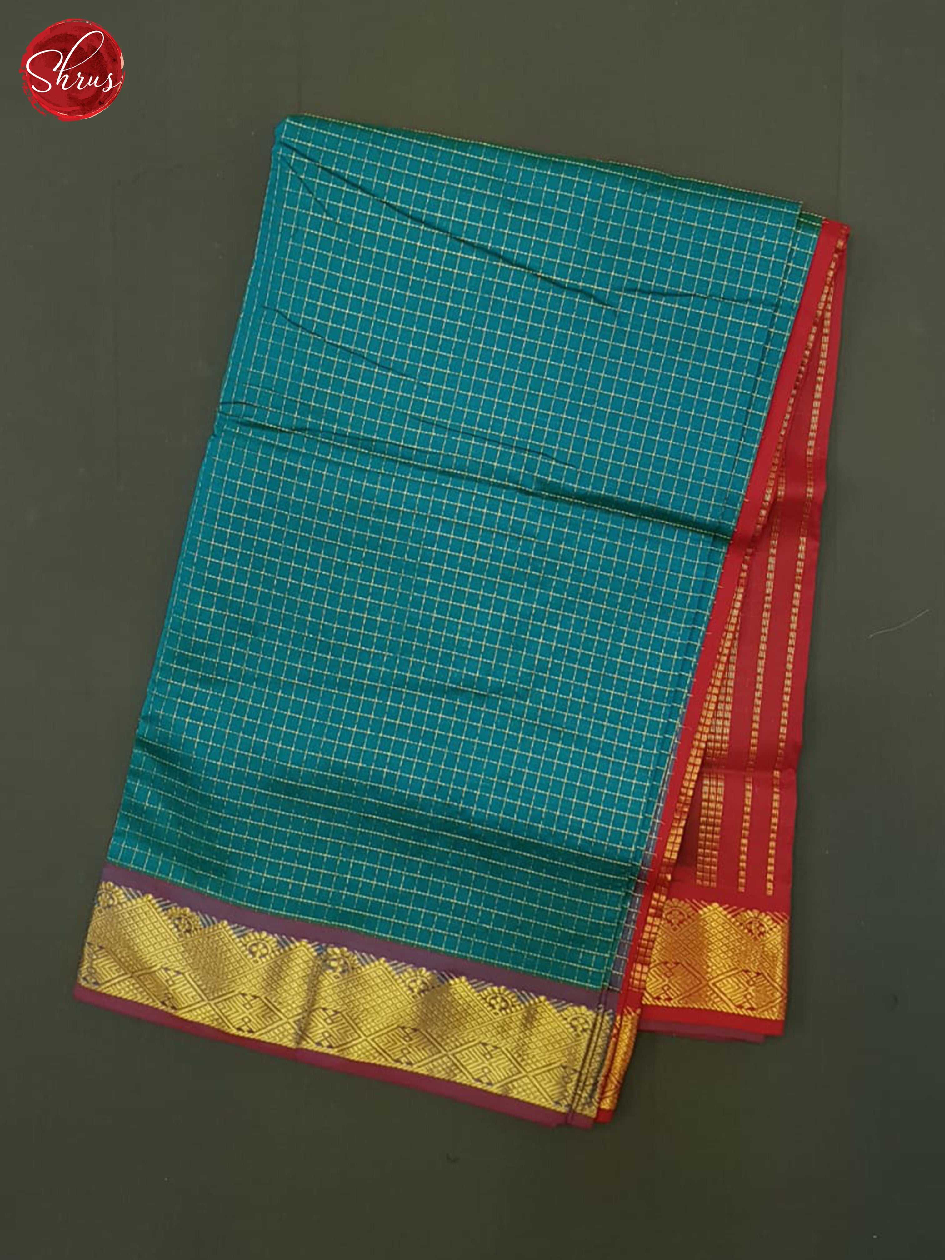 German Blue And Red- Silk Cotton Half-pure Saree - Shop on ShrusEternity.com