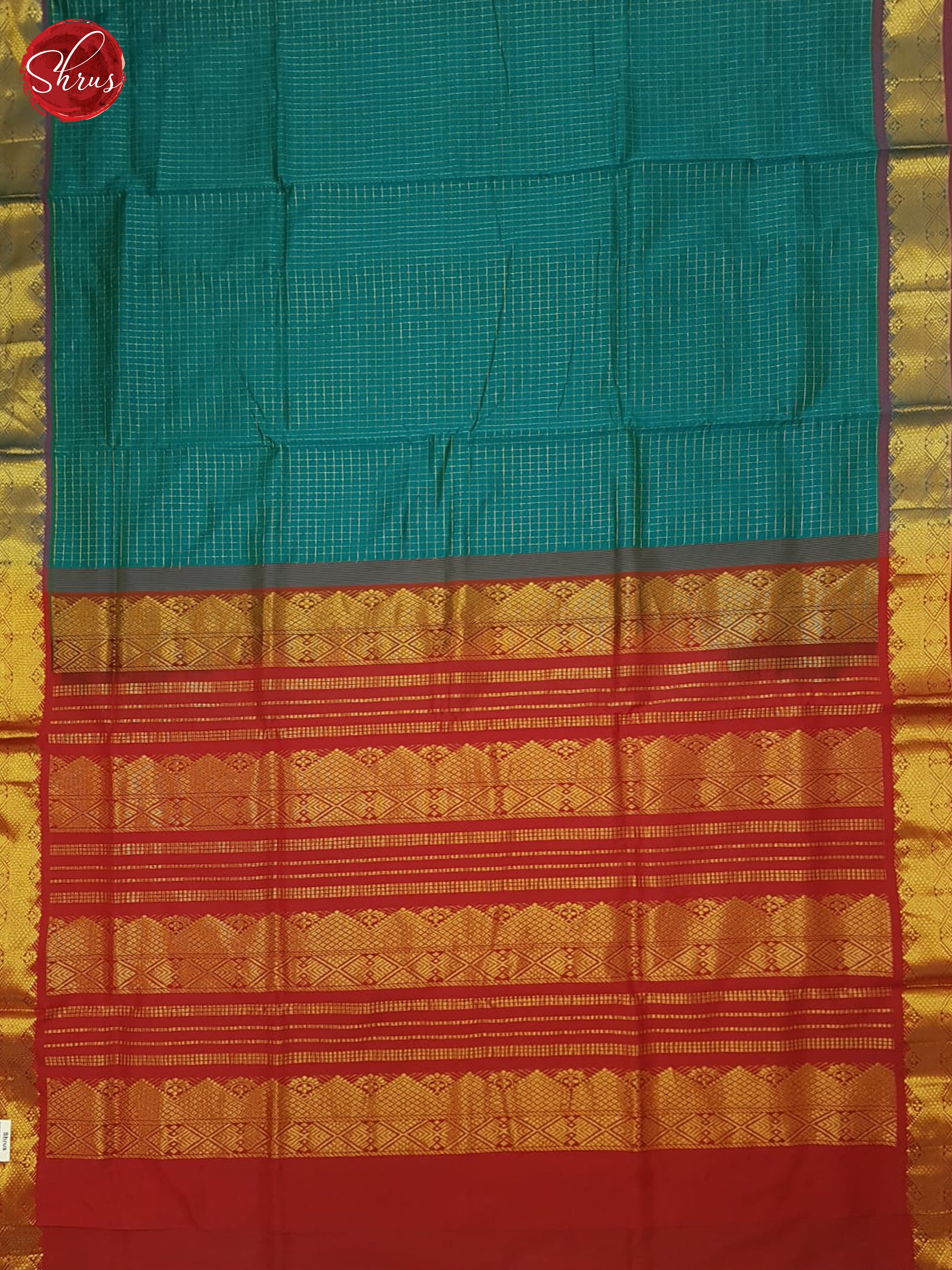 German Blue And Red- Silk Cotton Half-pure Saree - Shop on ShrusEternity.com