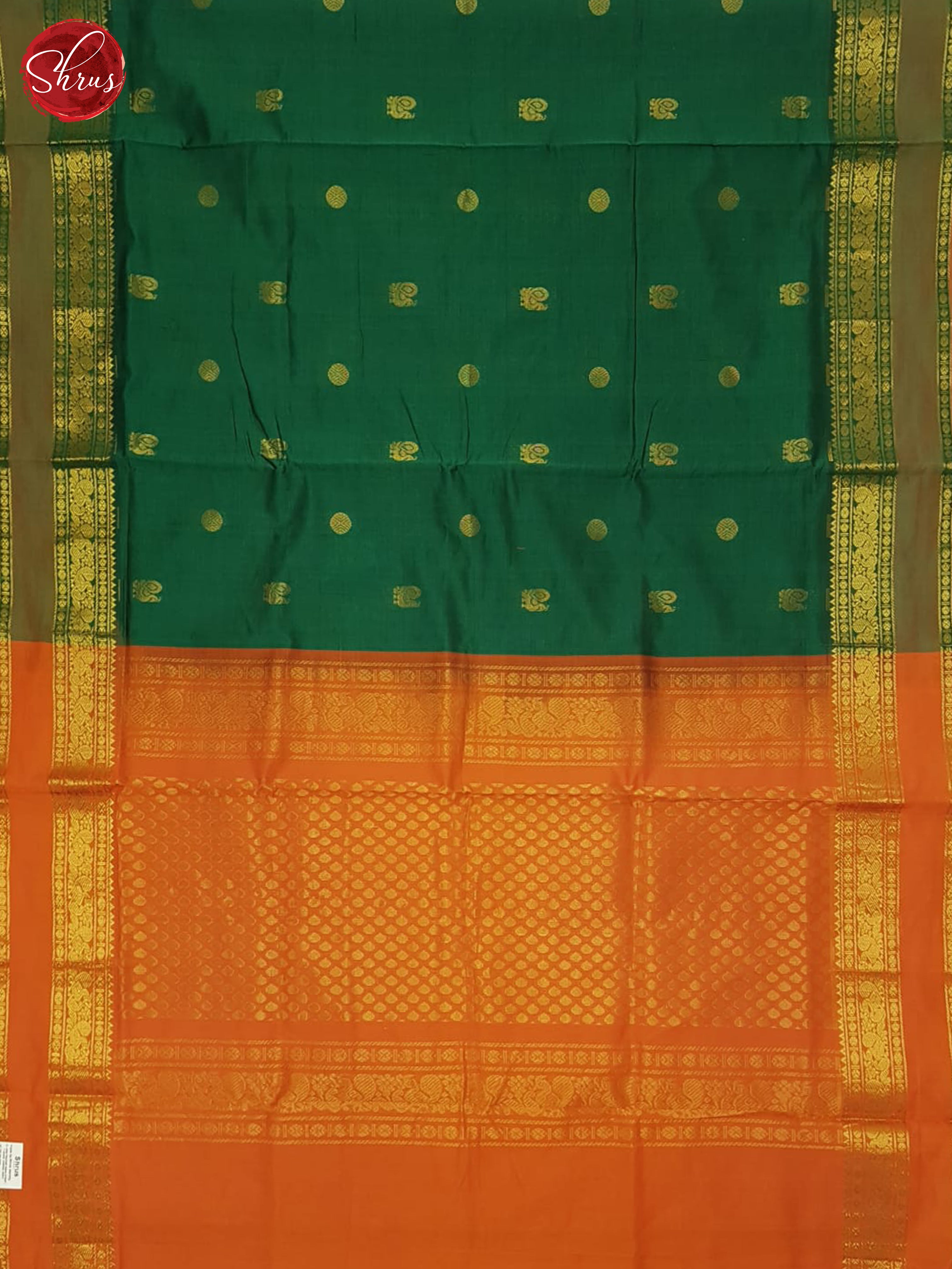 Green And Orange- Silk Cotton Half-pure Saree - Shop on ShrusEternity.com