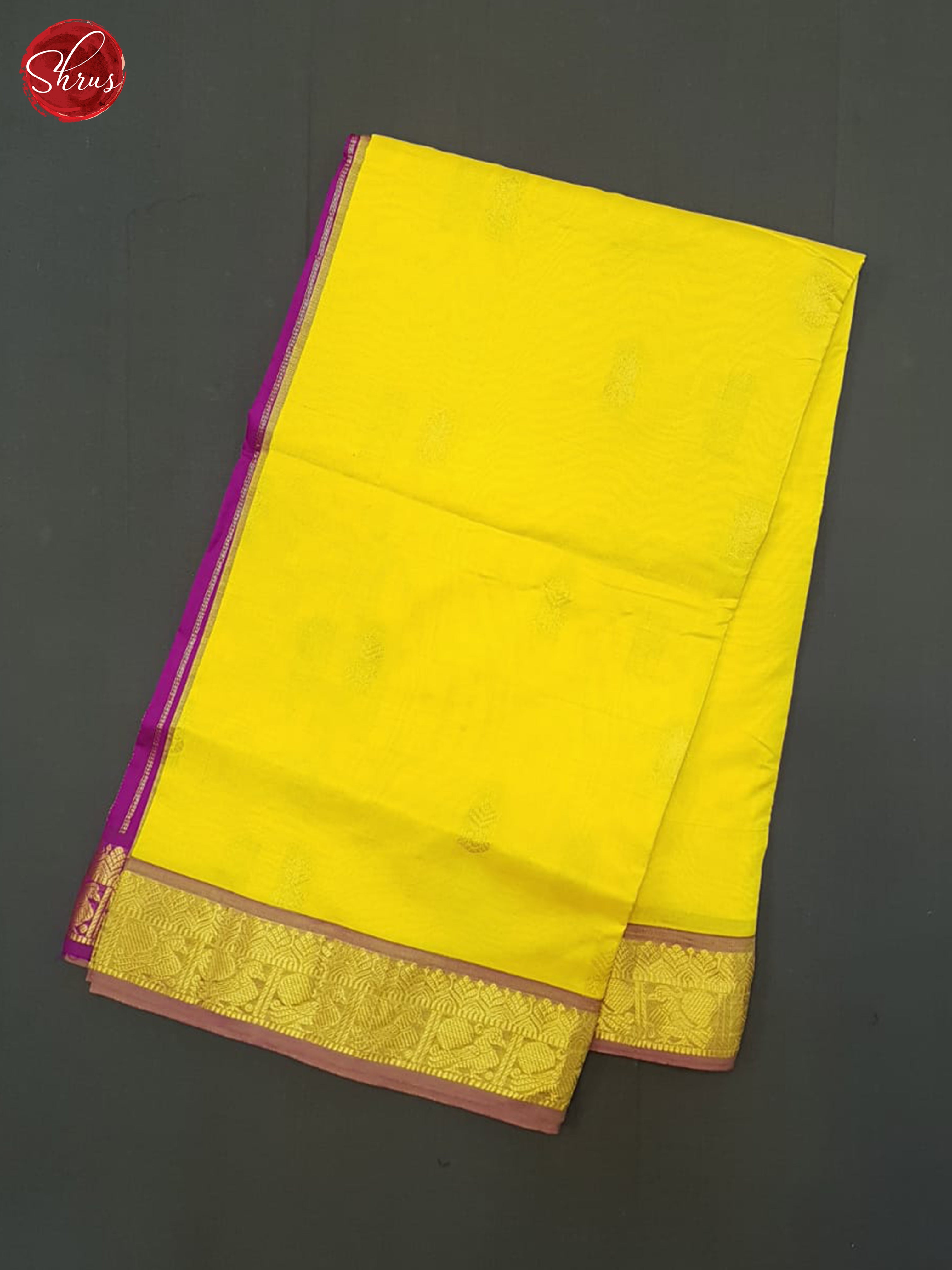 Yellow And Purple- Silk Cotton Half-pure Saree - Shop on ShrusEternity.com