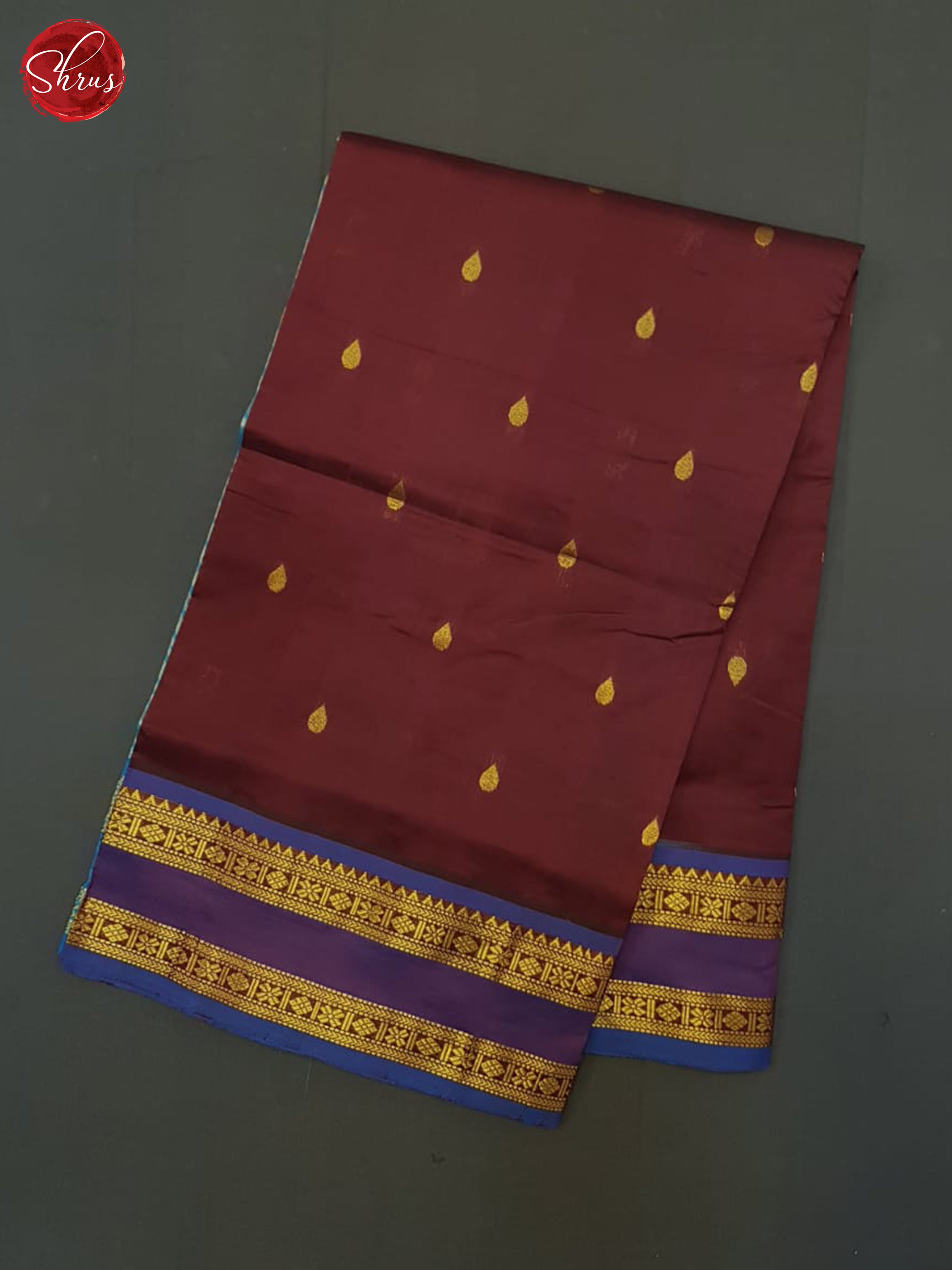 Brown And Blue- Silk Cotton Half-pure Saree - Shop on ShrusEternity.com