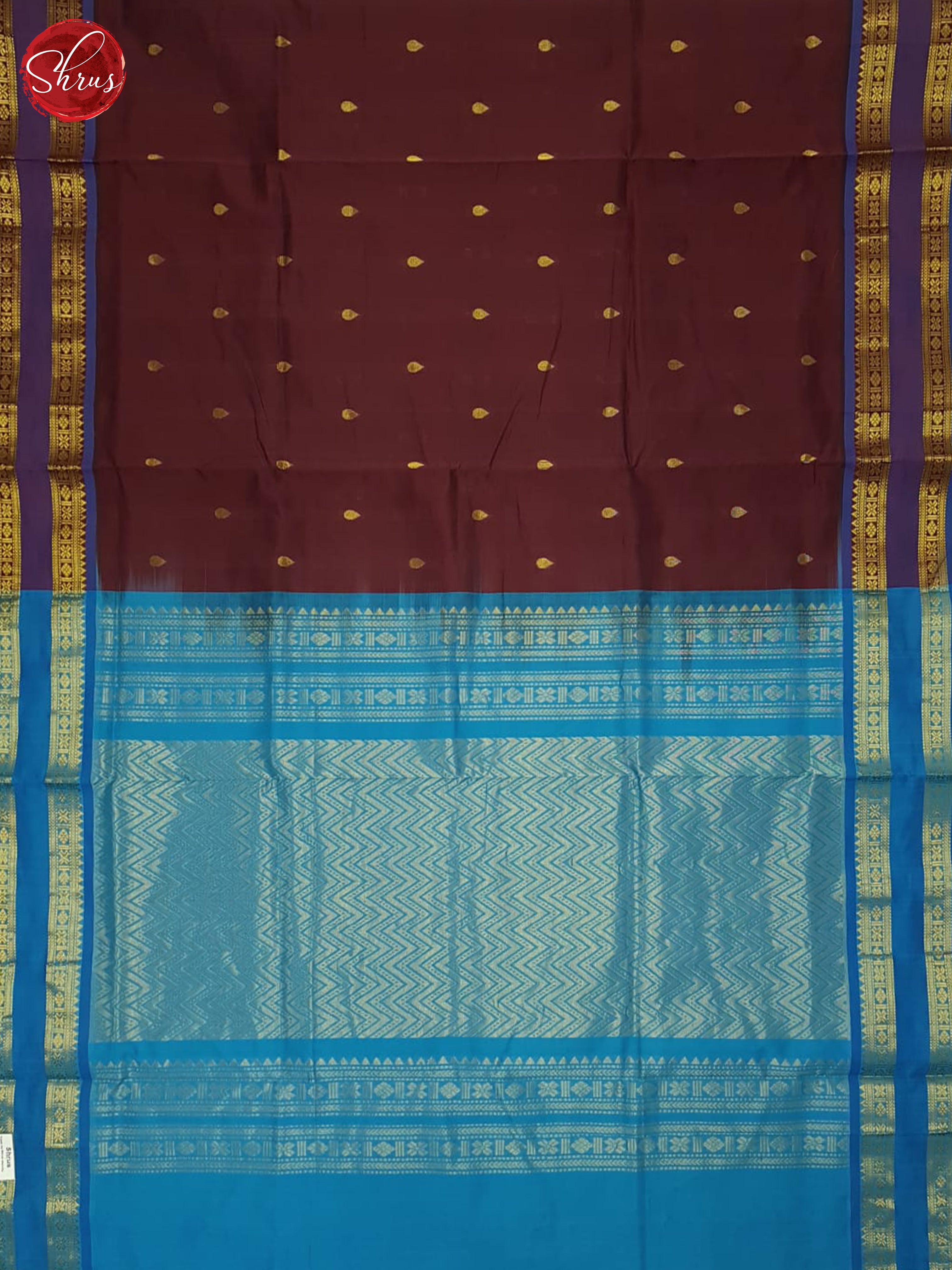 Brown And Blue- Silk Cotton Half-pure Saree - Shop on ShrusEternity.com