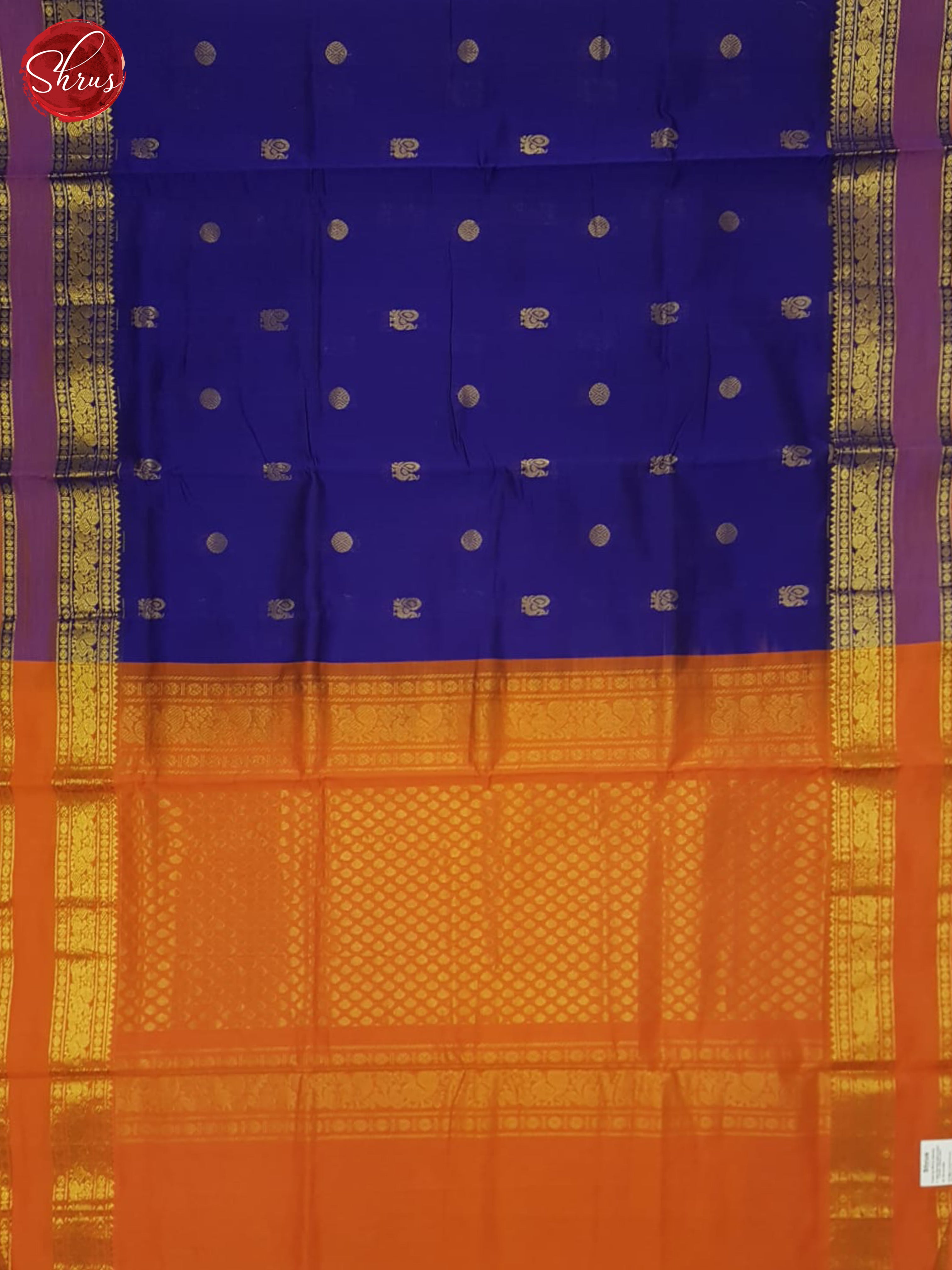 Blue And Orange- Silk Cotton Half-pure  Saree - Shop on ShrusEternity.com