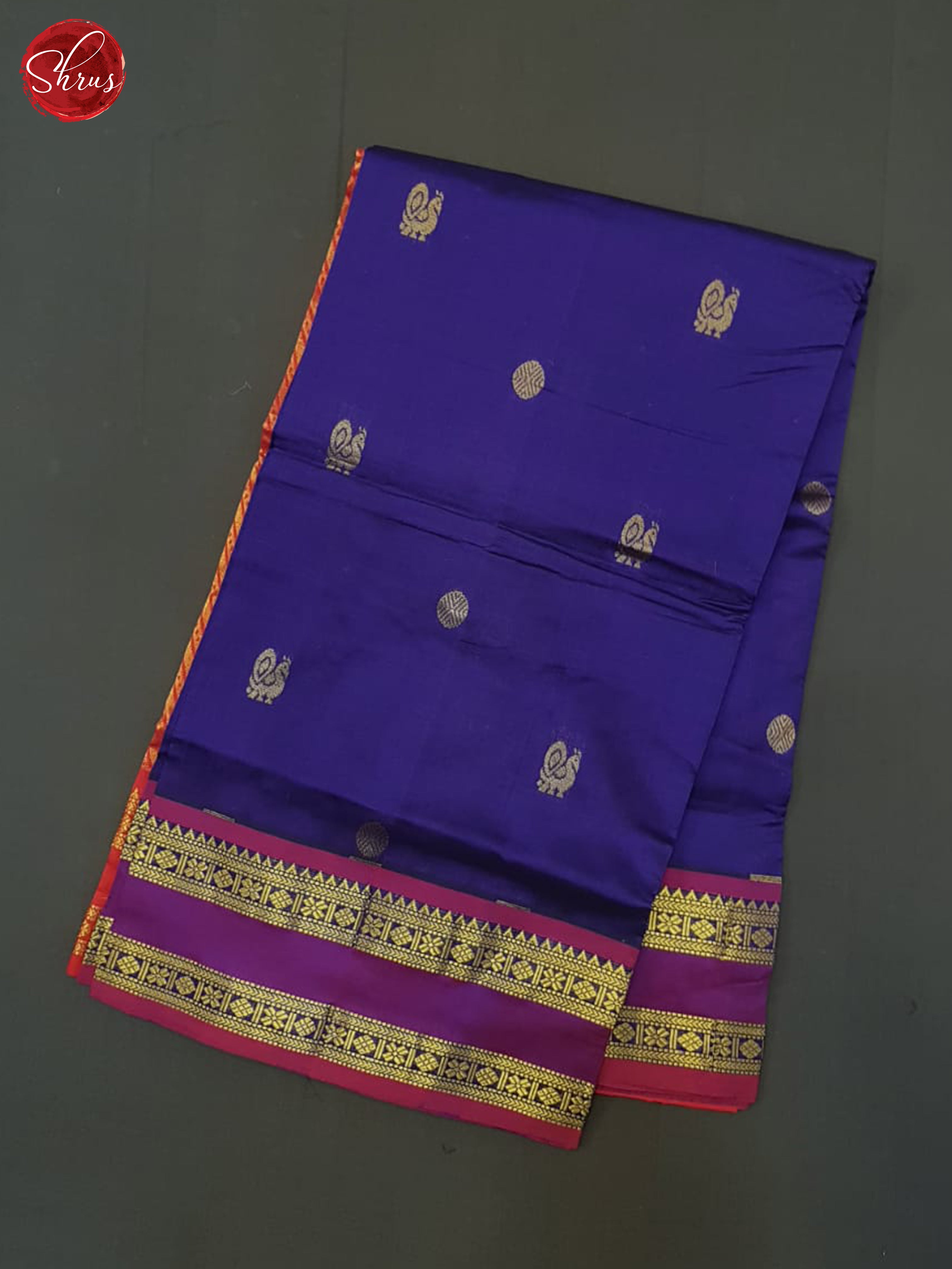 Blue And Red- Silk Cotton Half-pure Saree - Shop on ShrusEternity.com