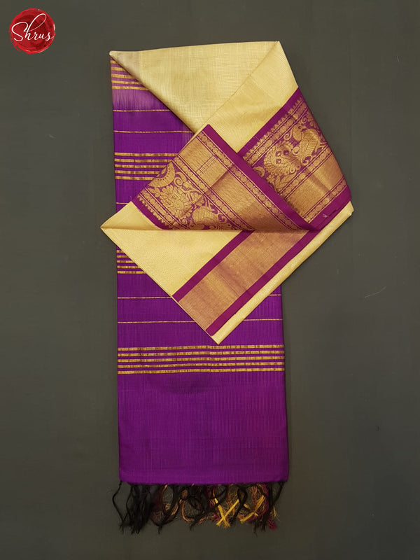 Beige And Purple- Silk Cotton saree - Shop on ShrusEternity.com