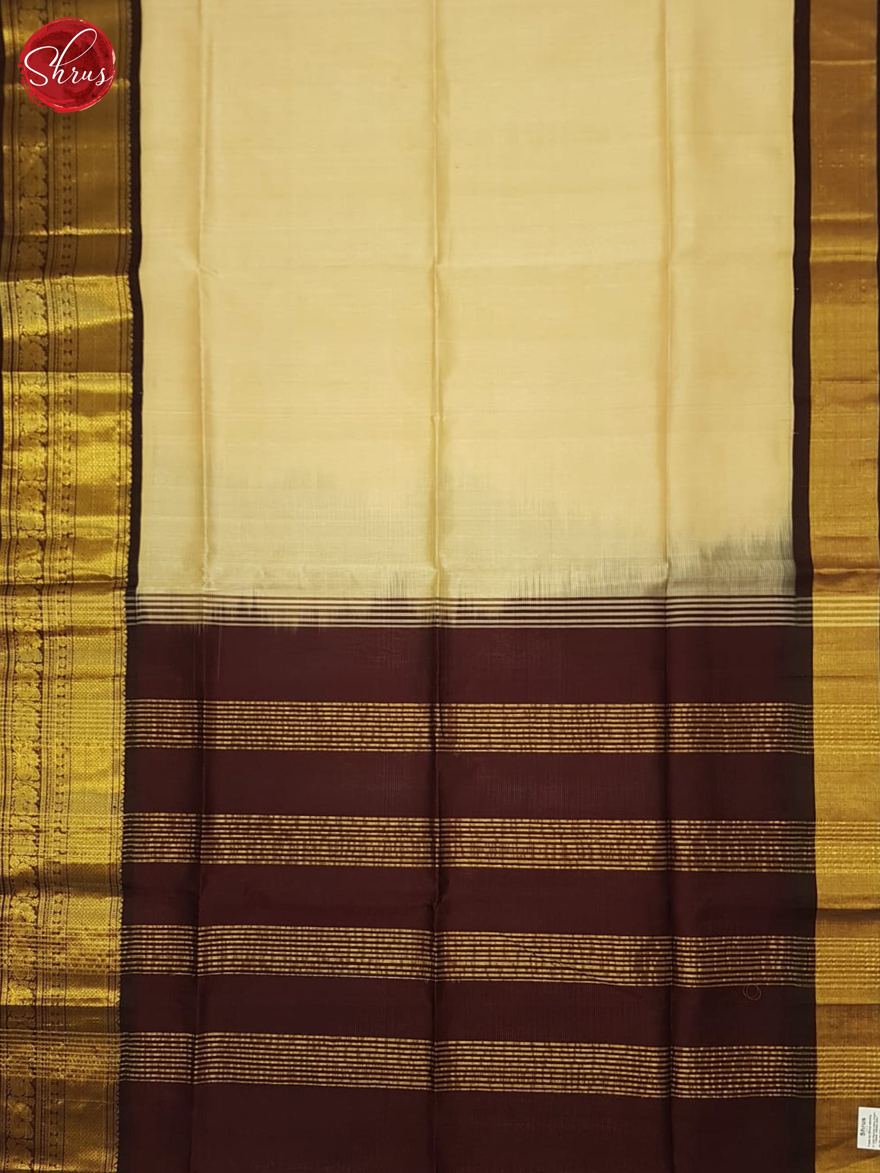 Cream And Brown- Silk Cotton Saree - Shop on ShrusEternity.com