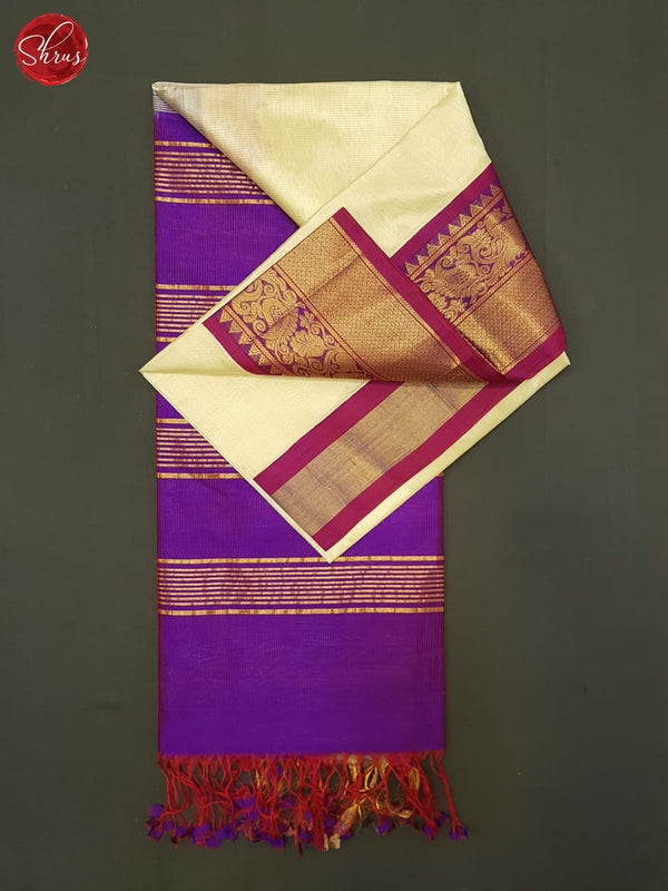 Cream And Purple- Silk Cotton Saree - Shop on ShrusEternity.com