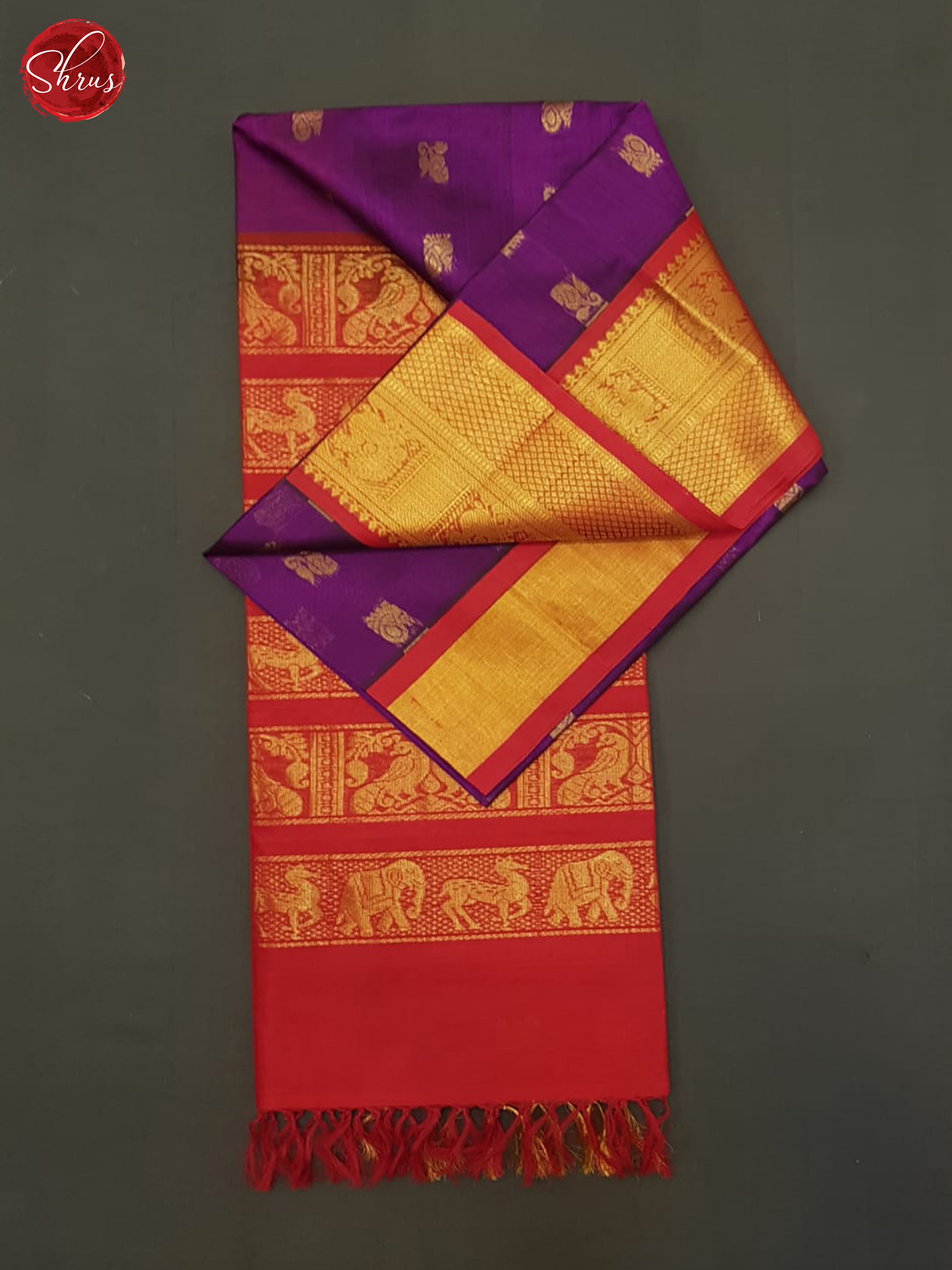 Purple And Red- Silk Cotton Saree - Shop on ShrusEternity.com