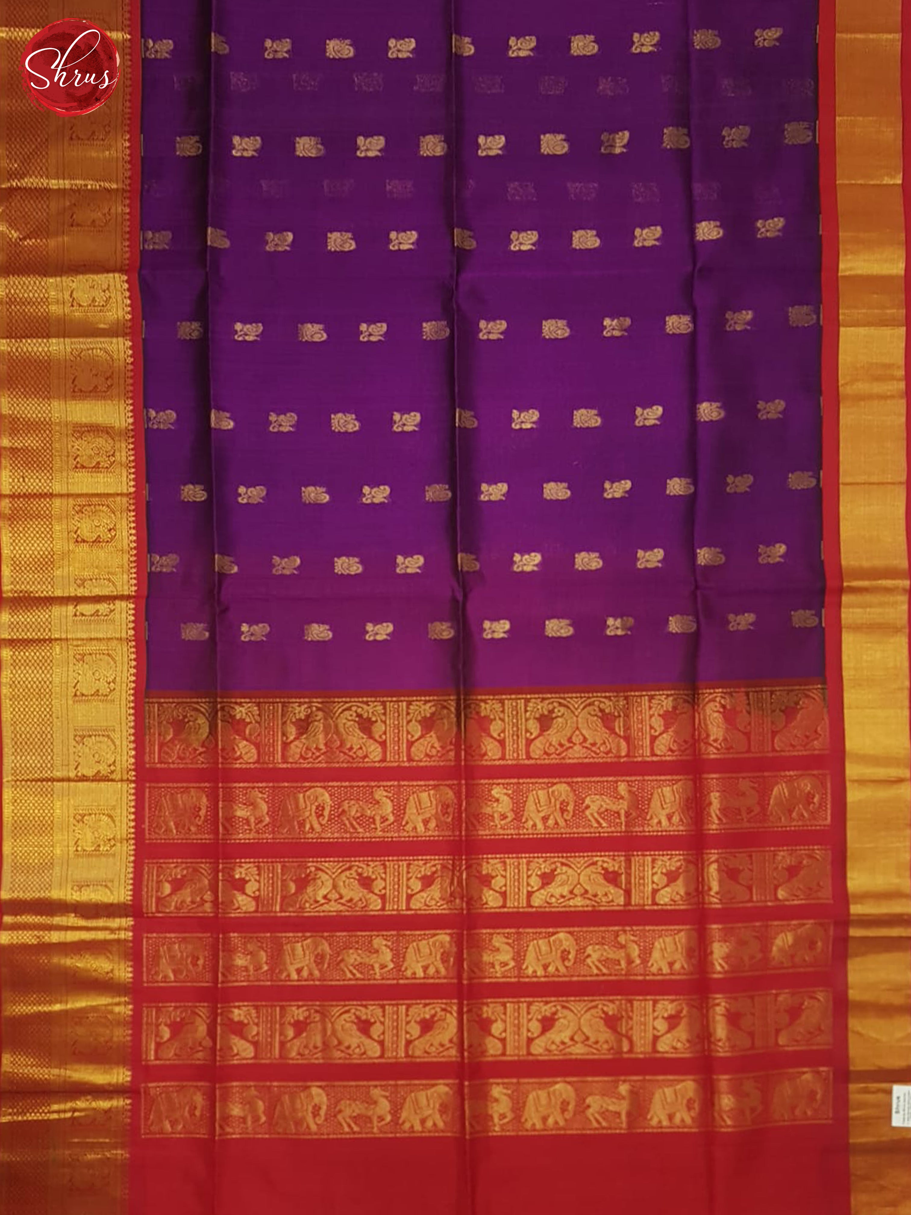 Purple And Red- Silk Cotton Saree - Shop on ShrusEternity.com