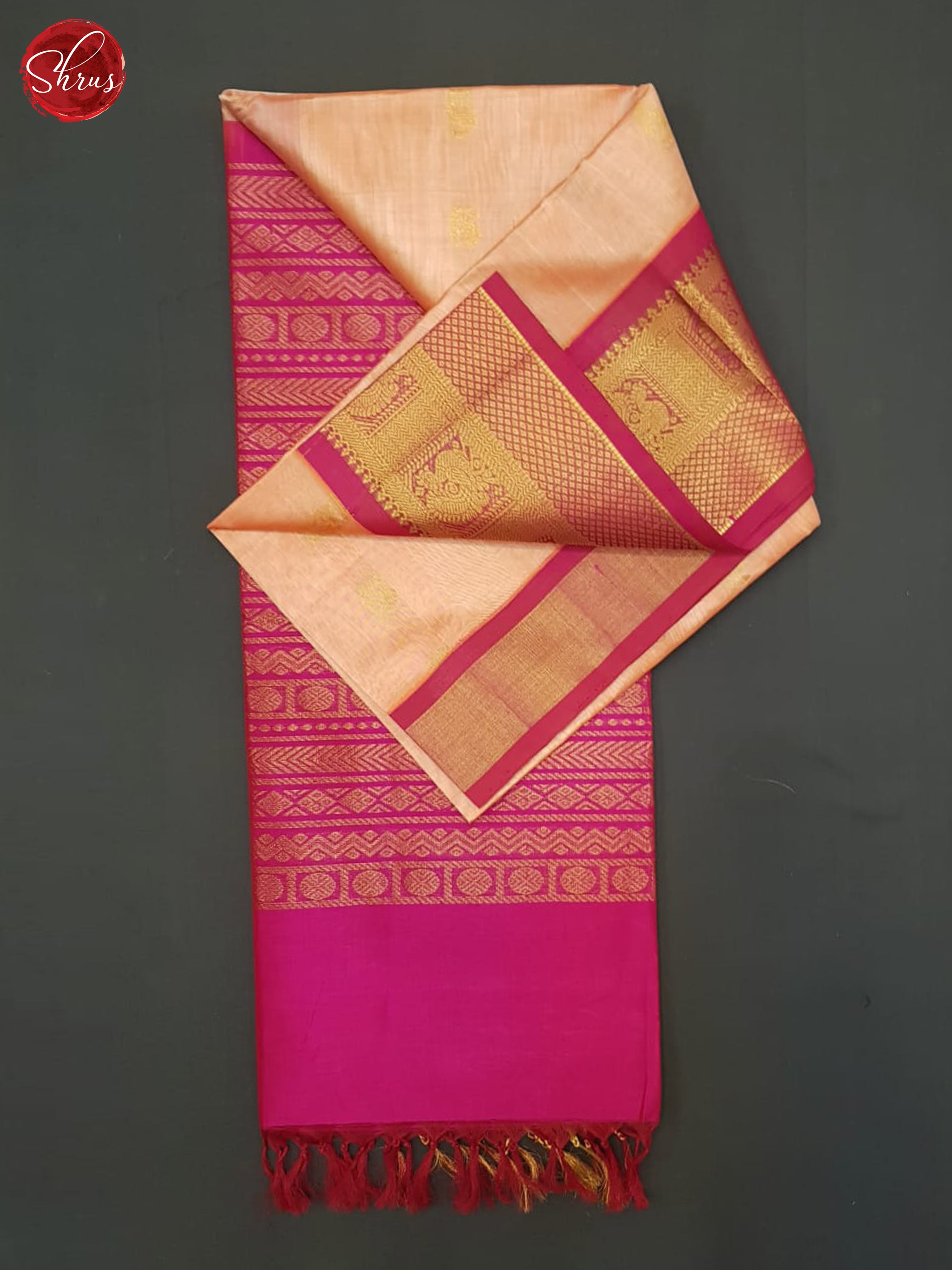 Peachish Pink And Pink- Silk Cotton Saree - Shop on ShrusEternity.com