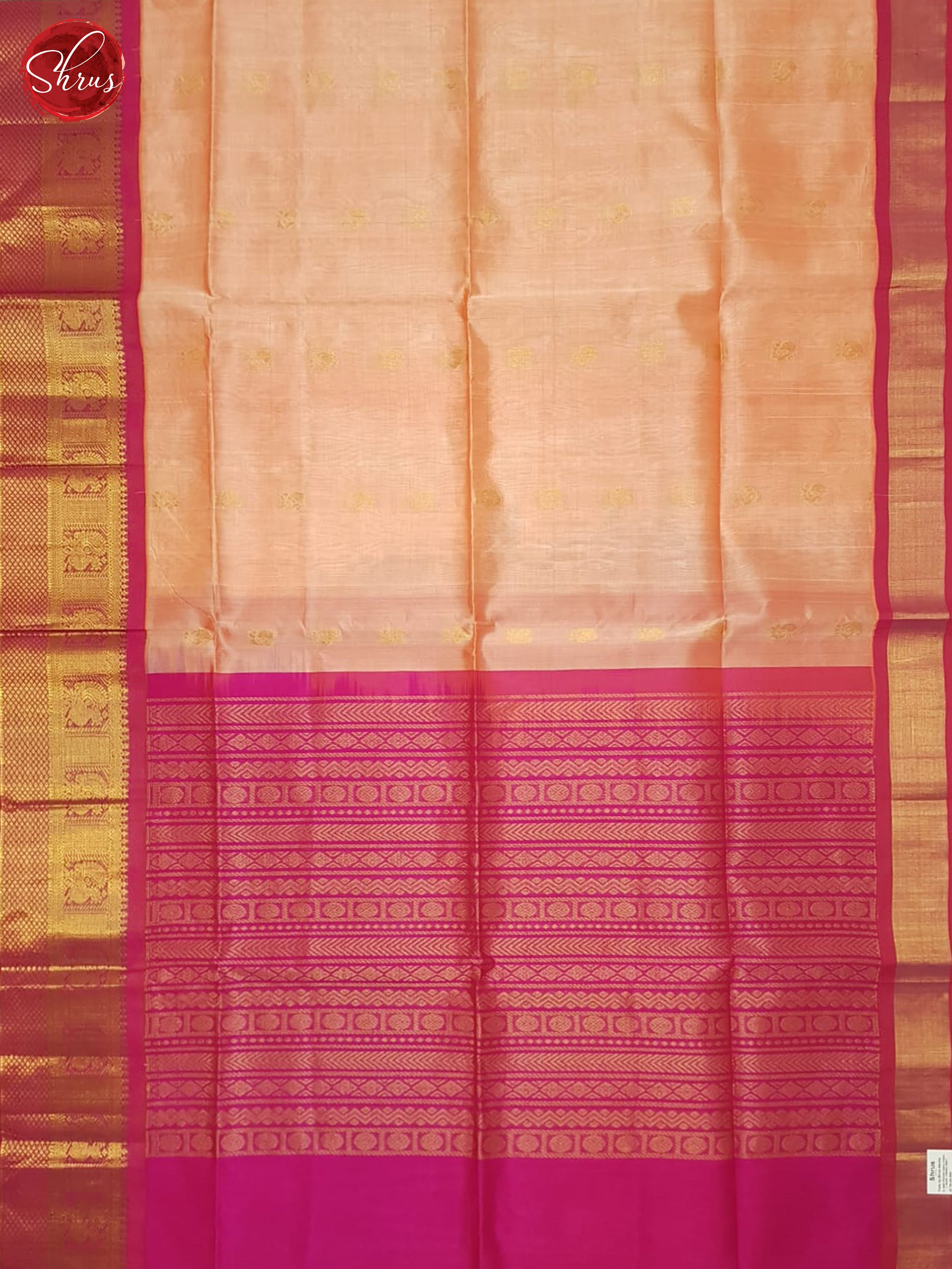 Peachish Pink And Pink- Silk Cotton Saree - Shop on ShrusEternity.com