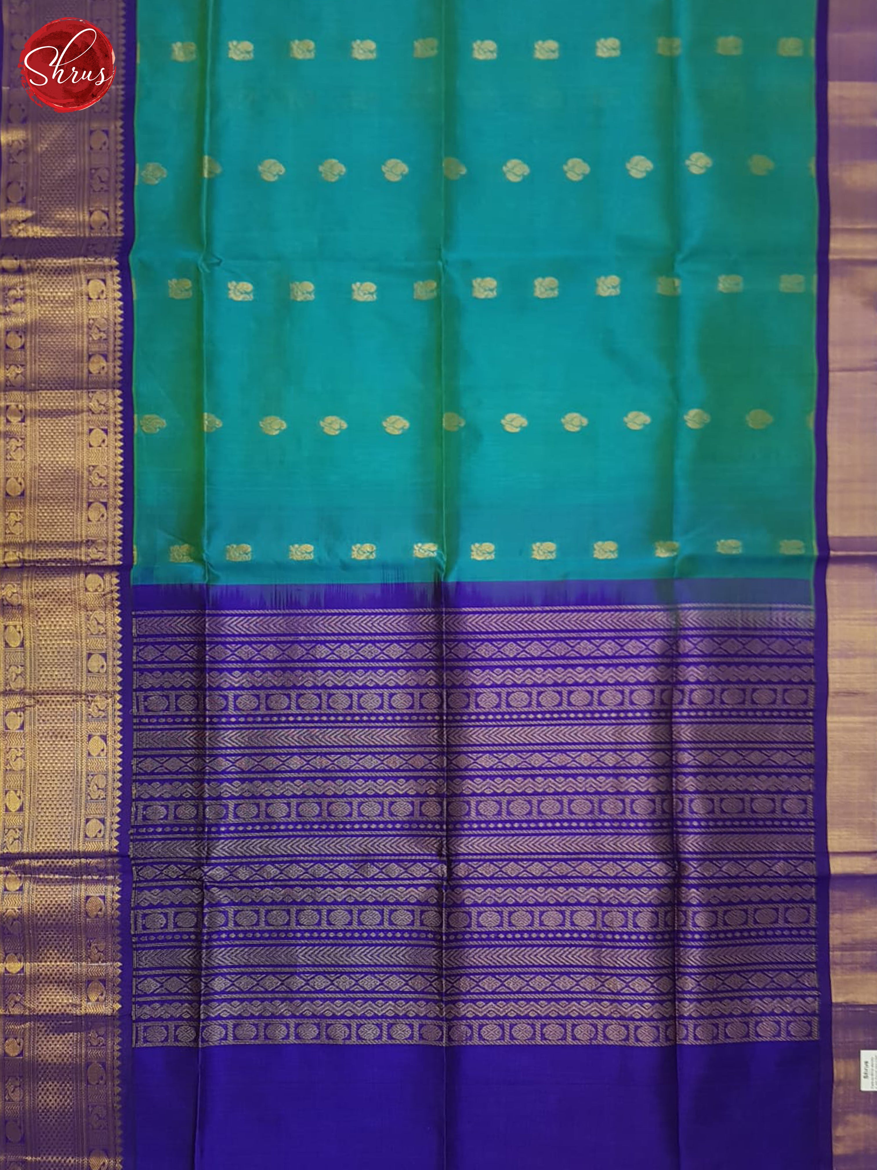 Teal  & Blue- Silk Cotton Saree - Shop on ShrusEternity.com