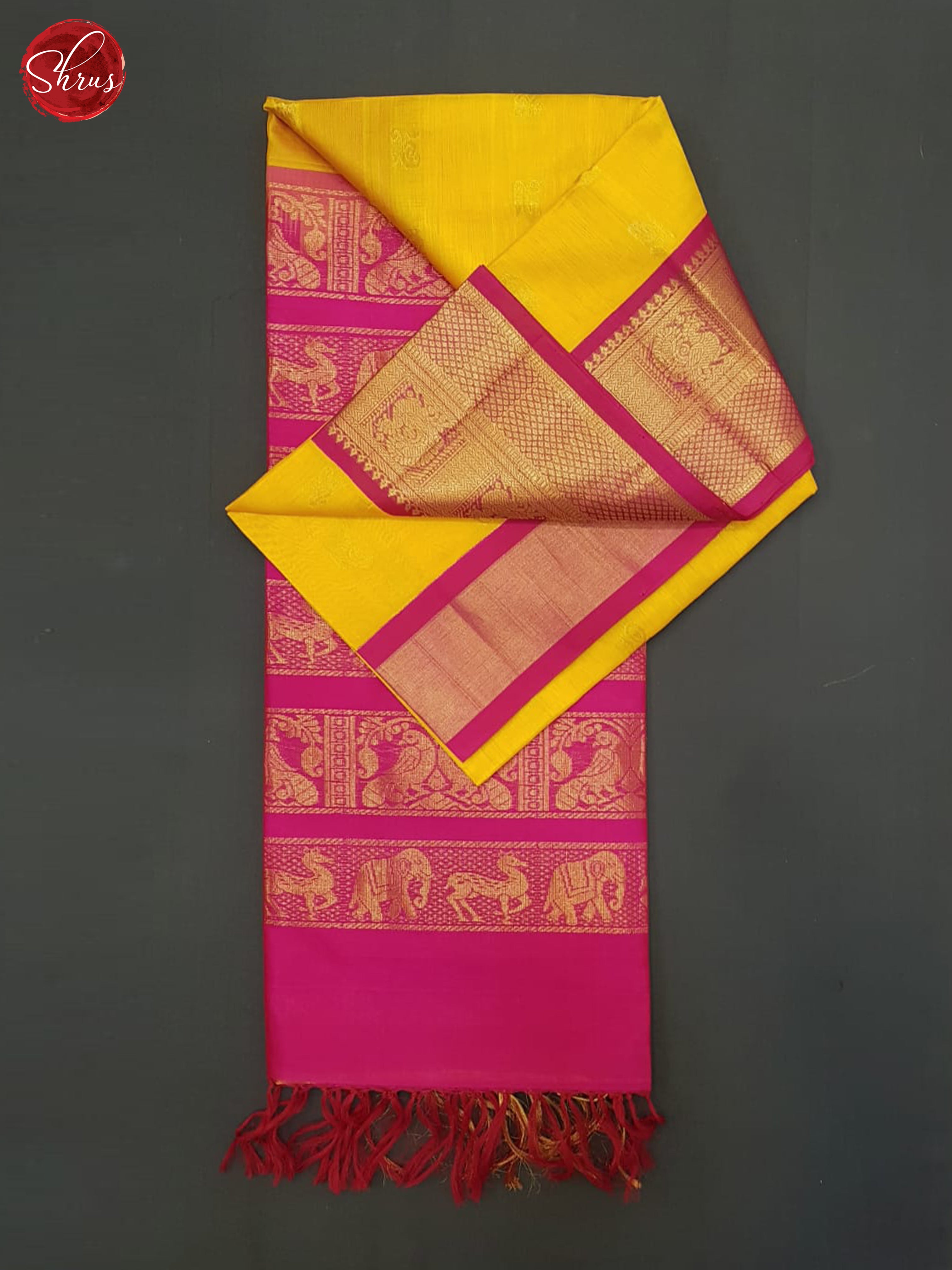 Yellow And Pink- Silk Cotton Saree - Shop on ShrusEternity.com