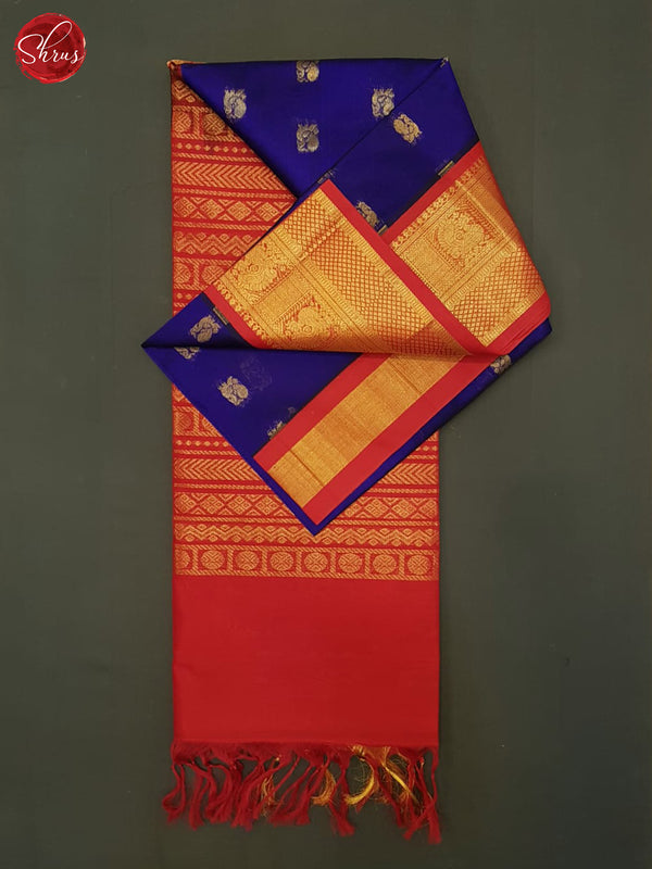 Blue And Red- SiIk Cotton Saree - Shop on ShrusEternity.com