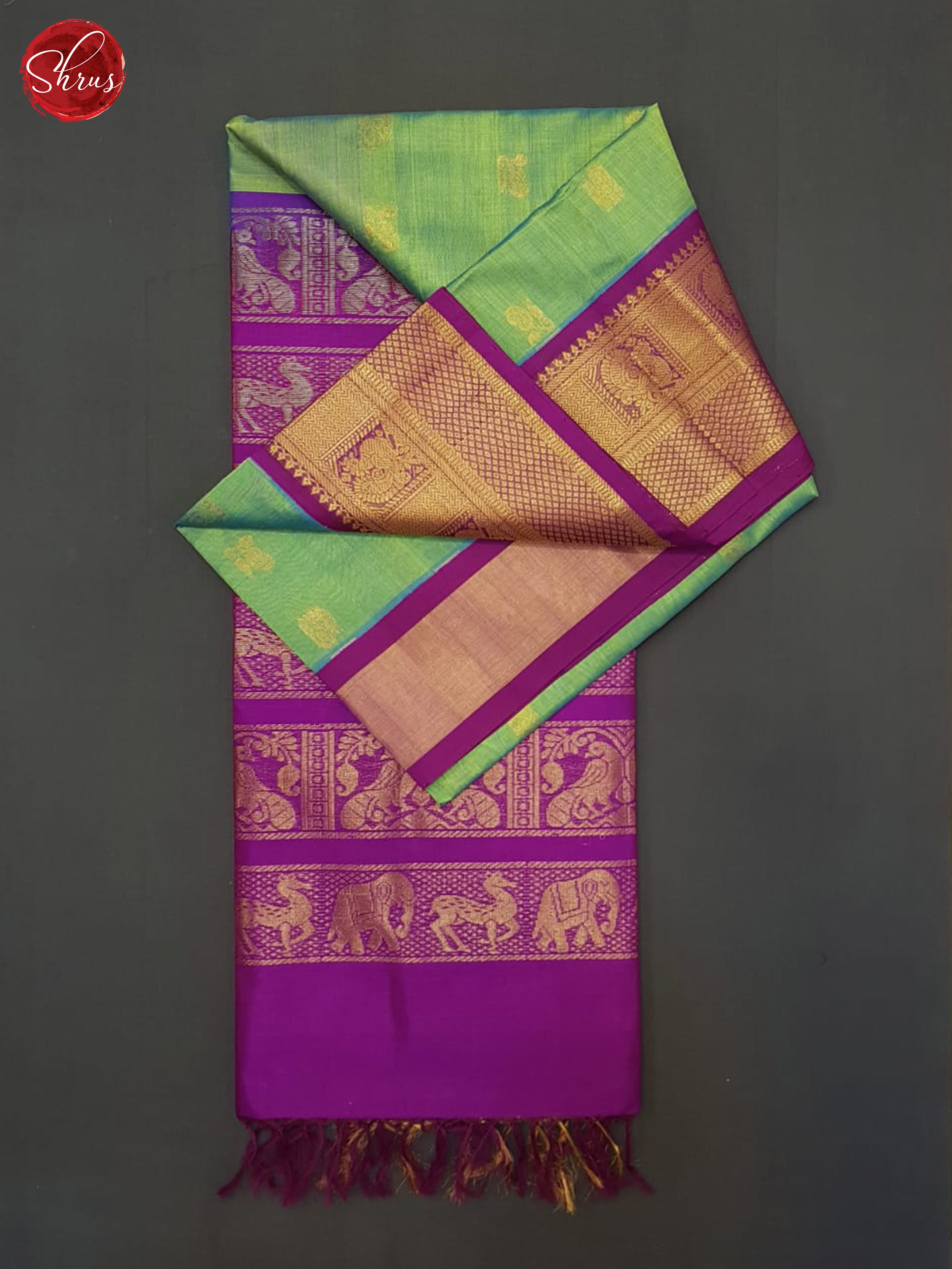 Green And Purple- Silk Cotton Saree - Shop on ShrusEternity.com