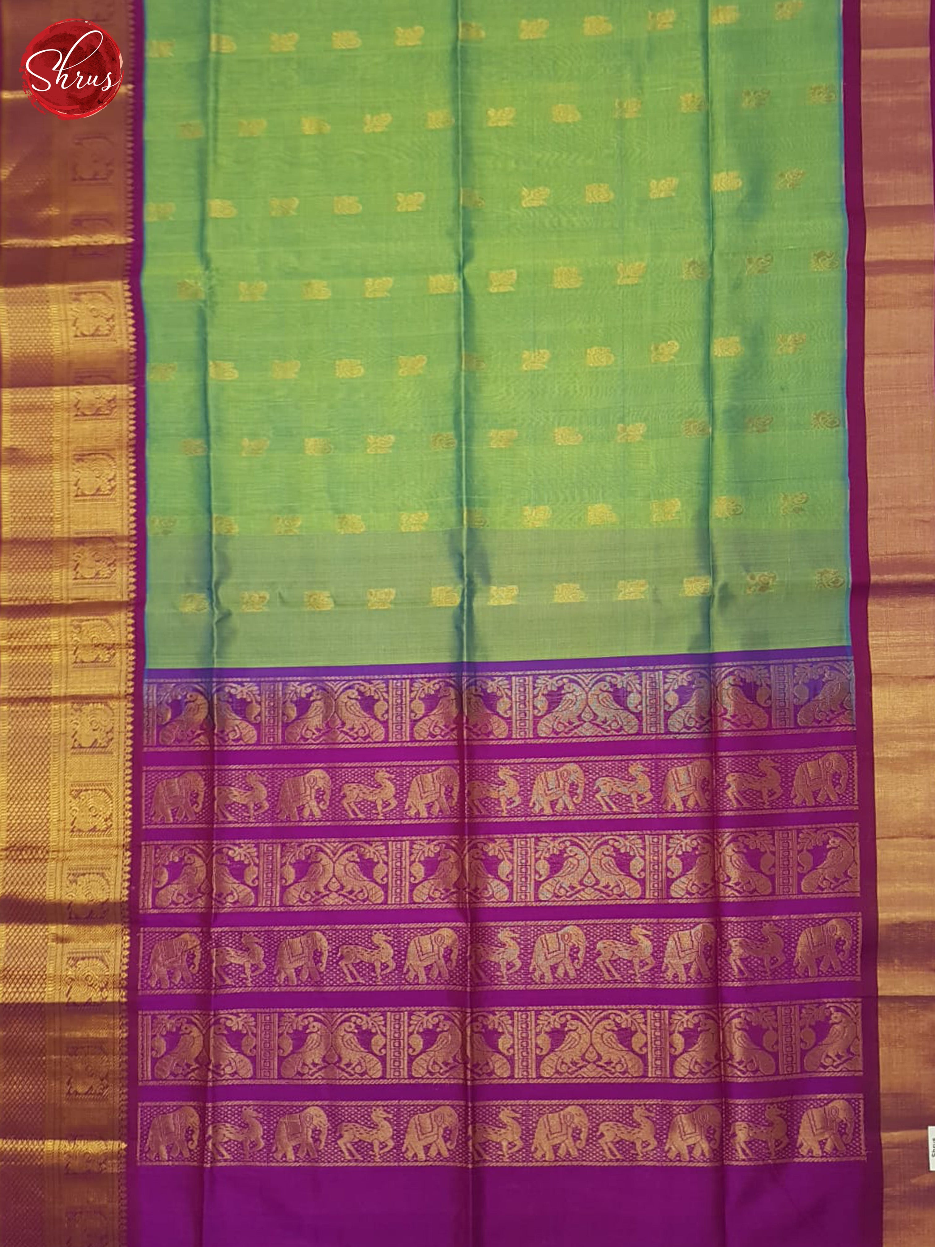 Green And Purple- Silk Cotton Saree - Shop on ShrusEternity.com