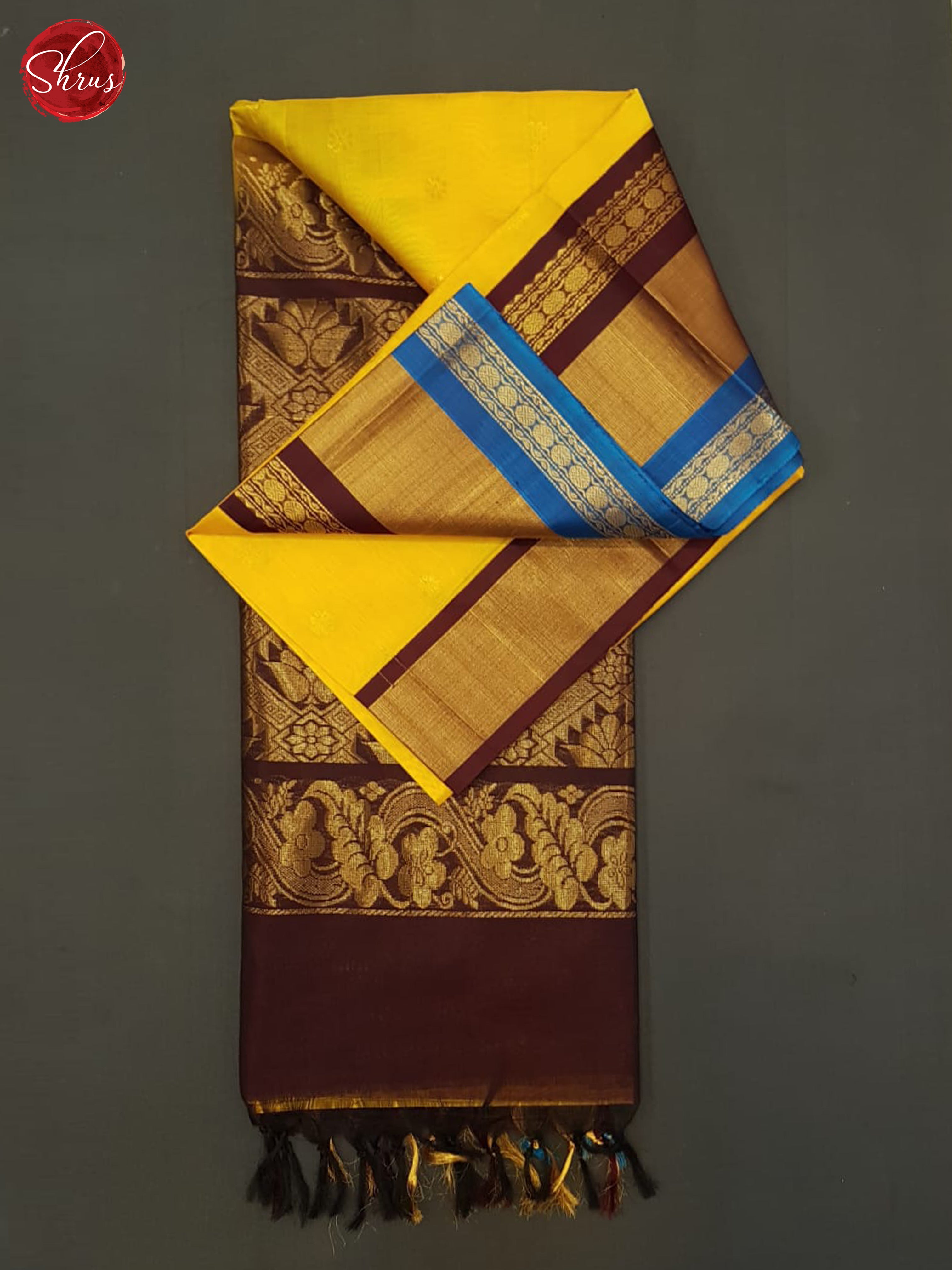 Yellow And Brown- Silk Cotton Saree - Shop on ShrusEternity.com