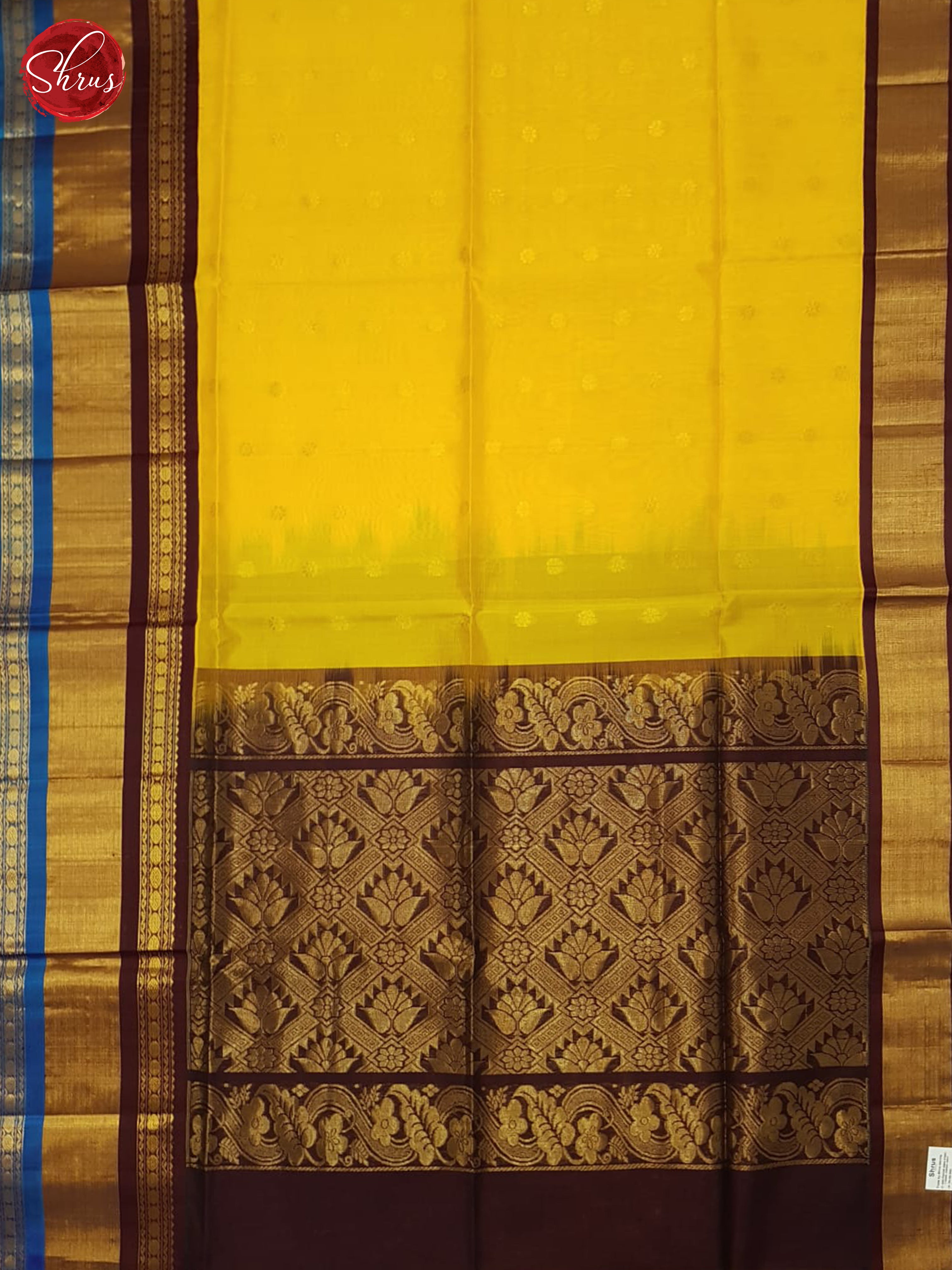 Yellow And Brown- Silk Cotton Saree - Shop on ShrusEternity.com