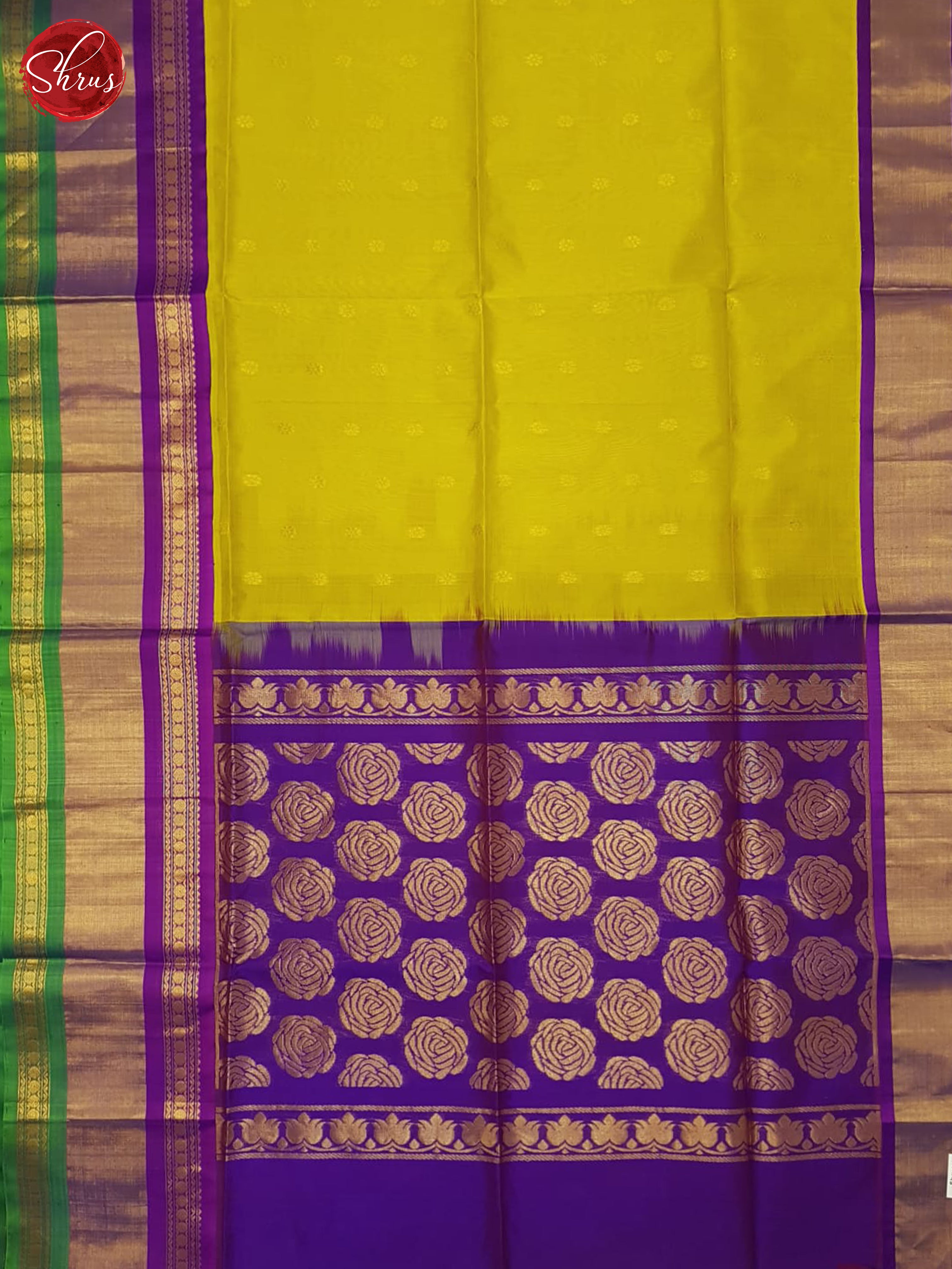 Green And Purple- Silk Cotton Saree - Shop on ShrusEternity.com