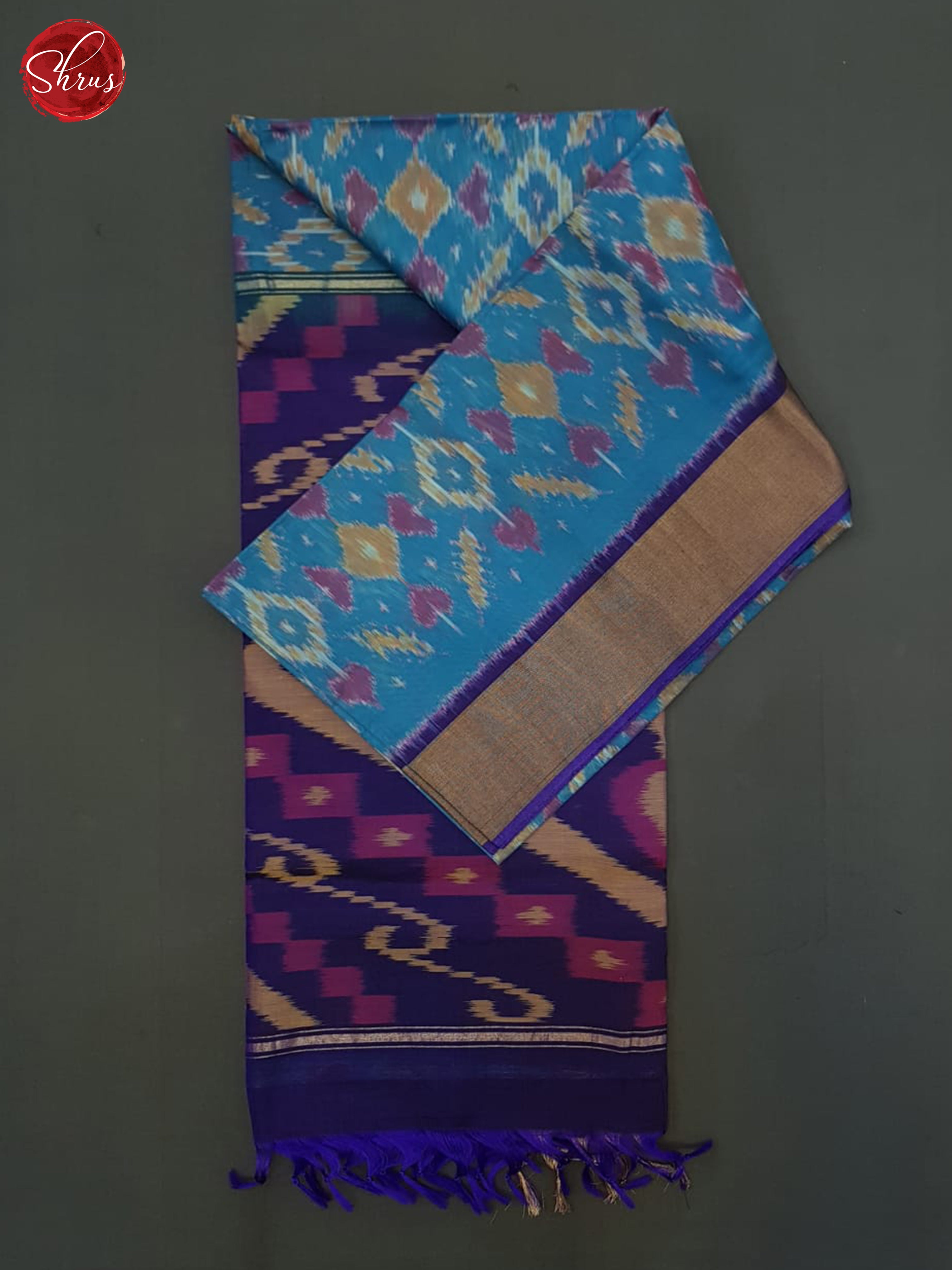 Blue & Navy Blue  - Pochampally SilK Cotton Saree - Shop on ShrusEternity.com