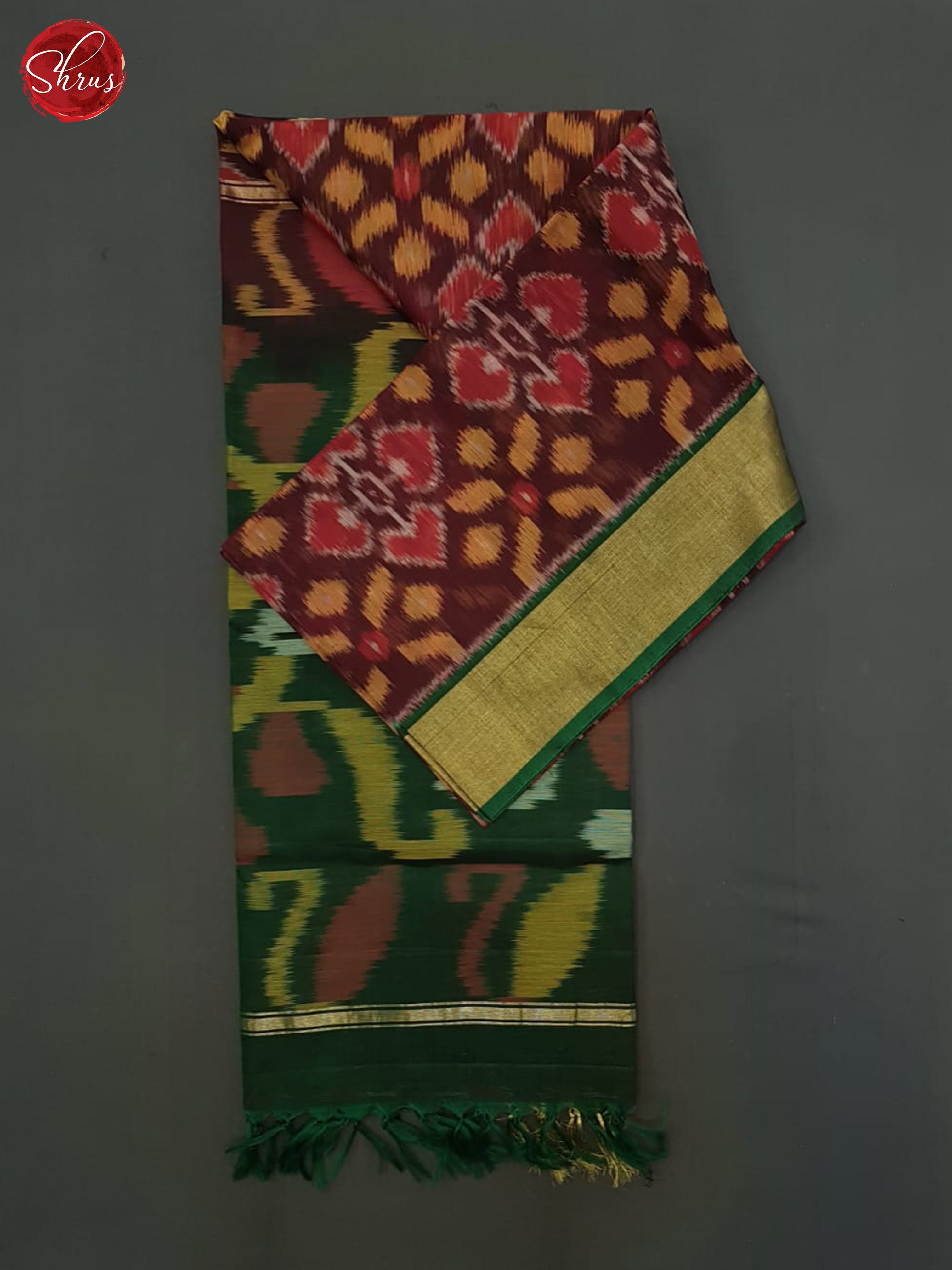 Brown And Green-Pochampally silk cotton saree - Shop on ShrusEternity.com