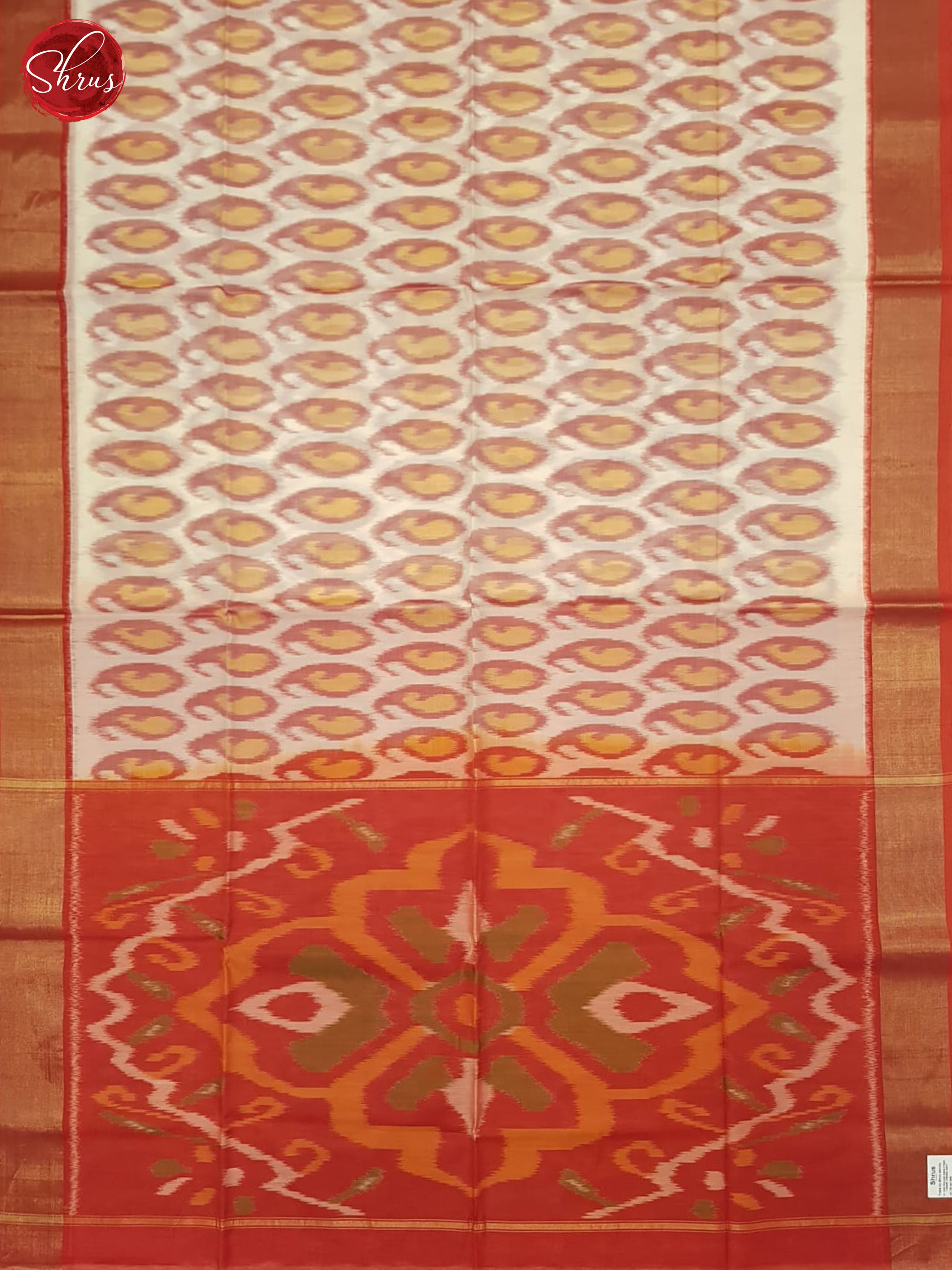 Cream And Orange- Pochampally Silk Cotton Saree - Shop on ShrusEternity.com